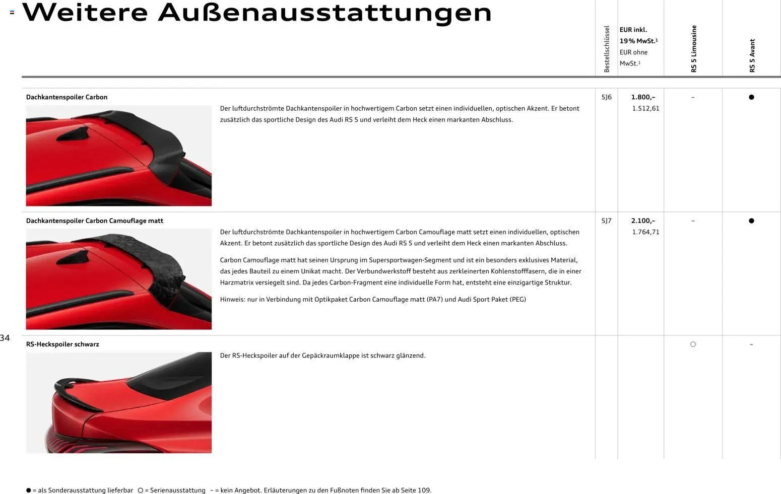 Audi RS 5 Limousine / RS 5 Avant – gültig ab 01.04.2026 | Seite: 34