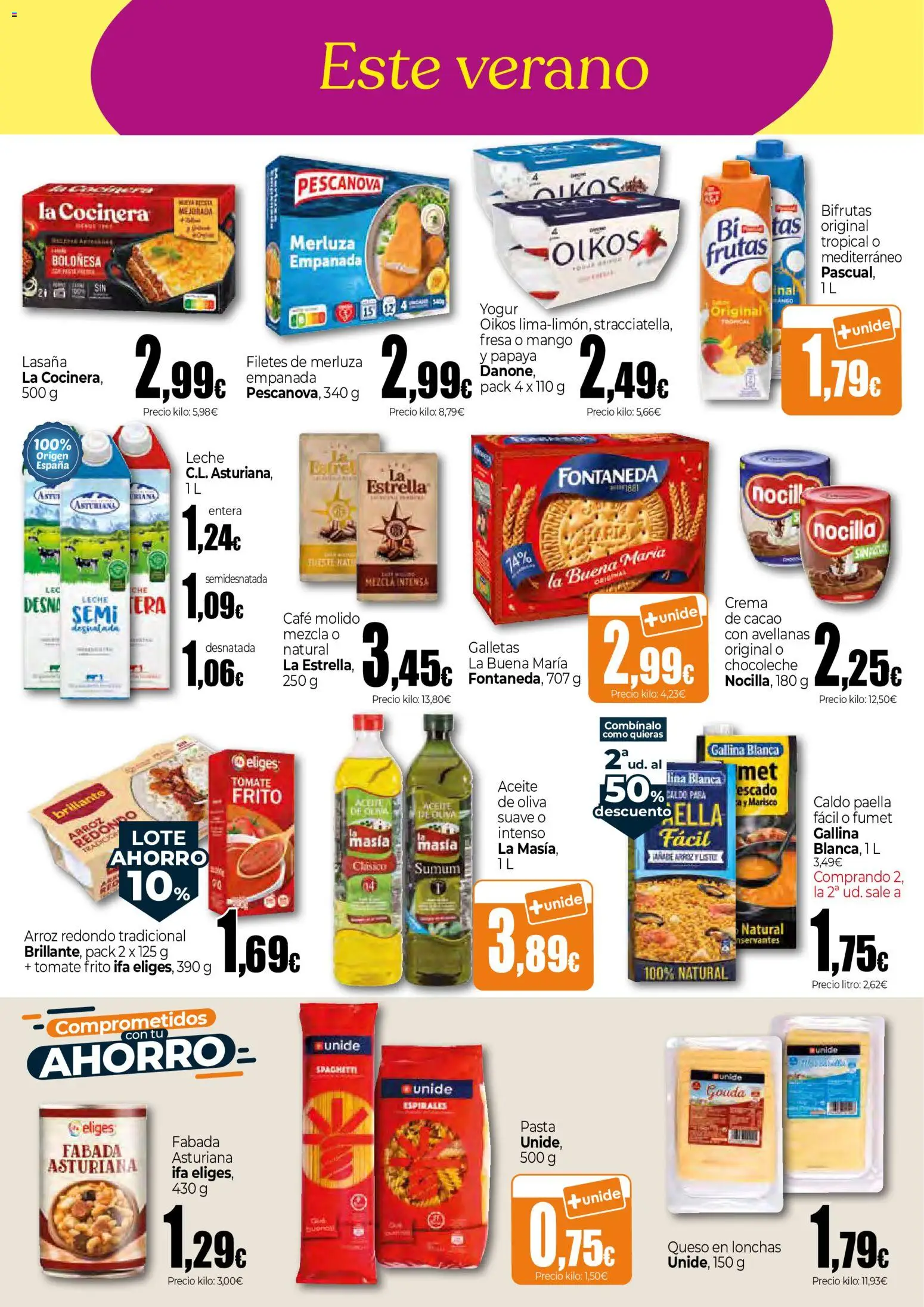 Unide folleto │ válido desde el 16/07/2026 | Página: 2 | Productos: Leche, Pasta, Filetes de merluza, Lasaña