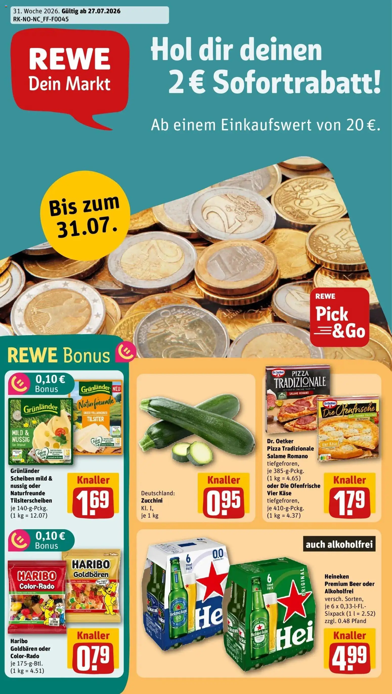 Rewe Prospekt Hannover – gültig ab 27.07.2026 | Seite: 1 | Produkte: Heineken, Grunlander, Pizza, Zucchini