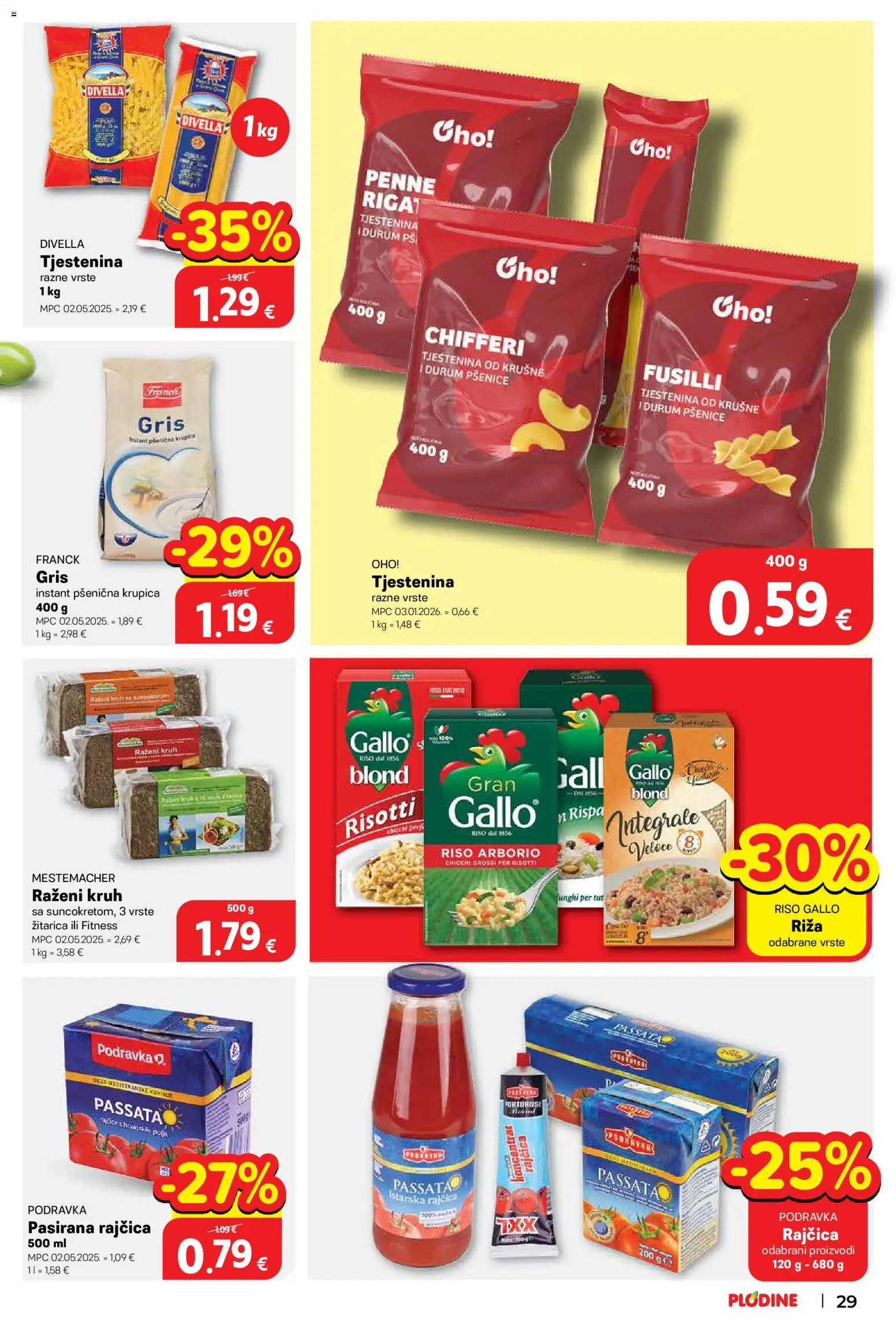 Plodine katalog | vrijedi od 27.05.2026 | Stranica: 29 | Proizvodi: Kruh, Podravka, Krupica, Tjestenina