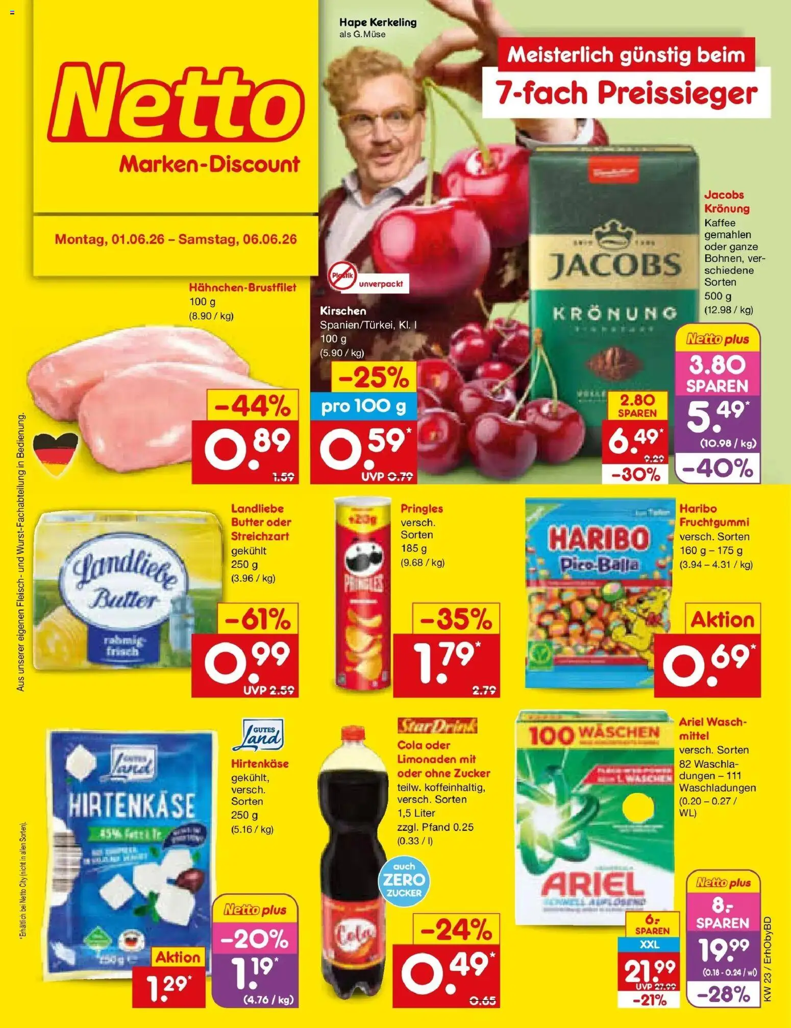 Netto Marken-Discount Prospekt Velden – gültig ab 01.06.2026 | Seite: 1 | Produkte: Cola, Butter, Ariel, Kirschen