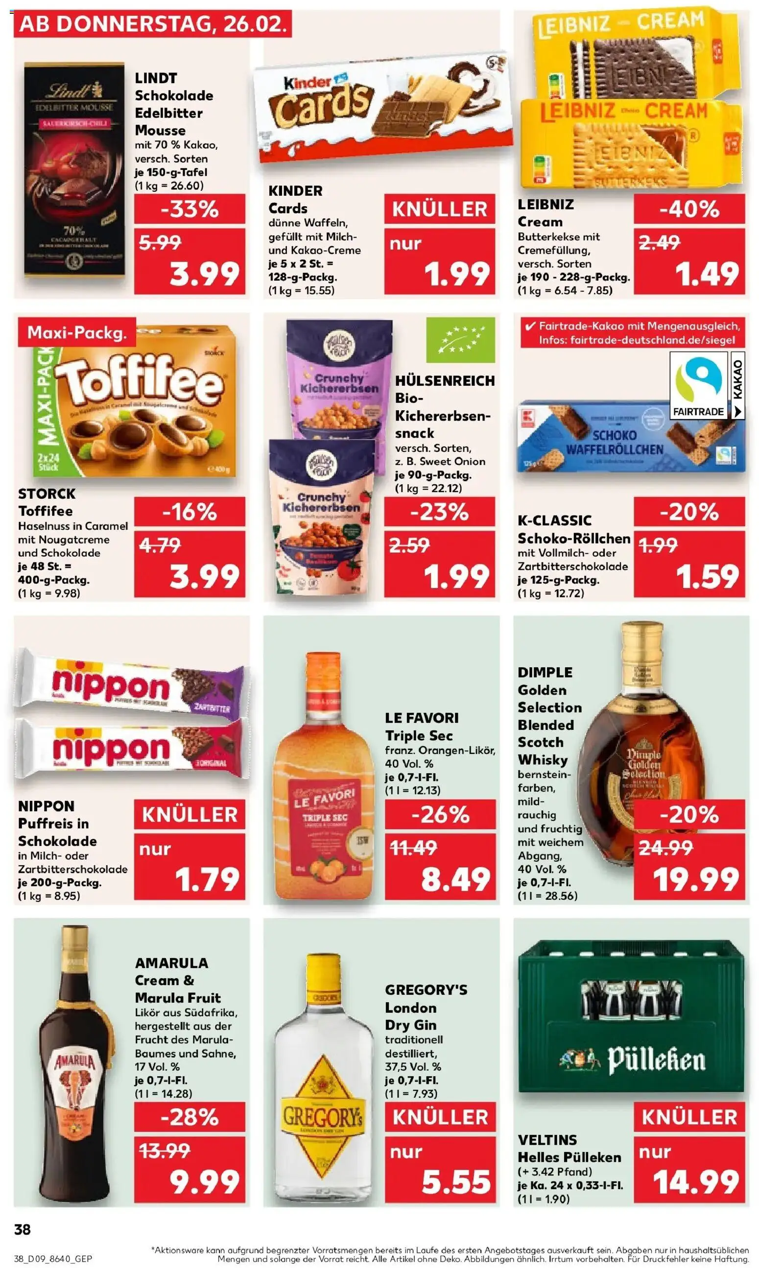 Kaufland prospekt Emmerich Am Rhein	 – gültig ab 26.02.2026 | Seite: 38 | Produkte: Helles pulleken, Likör, Toffifee, Lindt