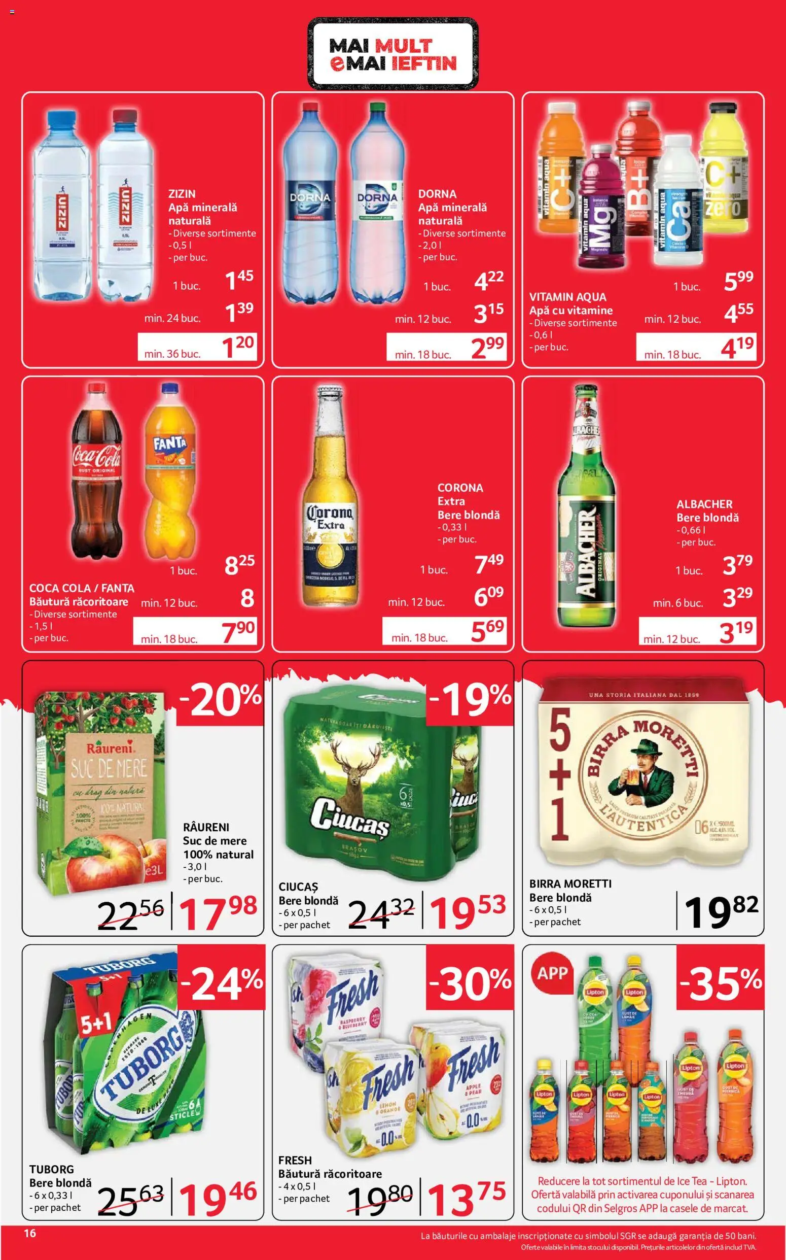 Noul catalog Selgros – valabil de la 10.07.2026 | Pagină: 16 | Produse: Corona Extra, Coca cola, Apple, Ice tea