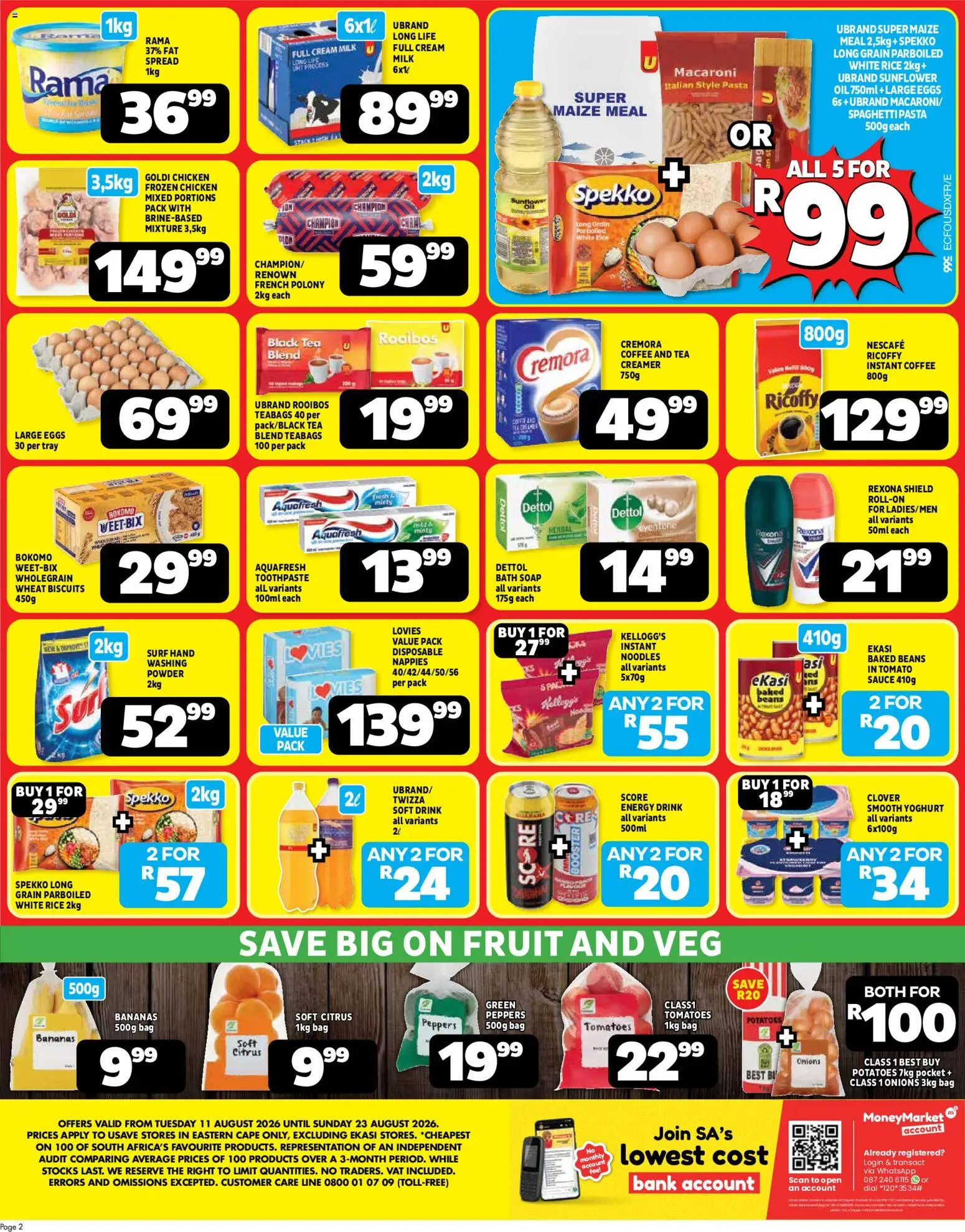 New Usave catalogue – valid from 11/08/2026 | Page: 2 | Products: Tray, Rice, Spaghetti, Nappies