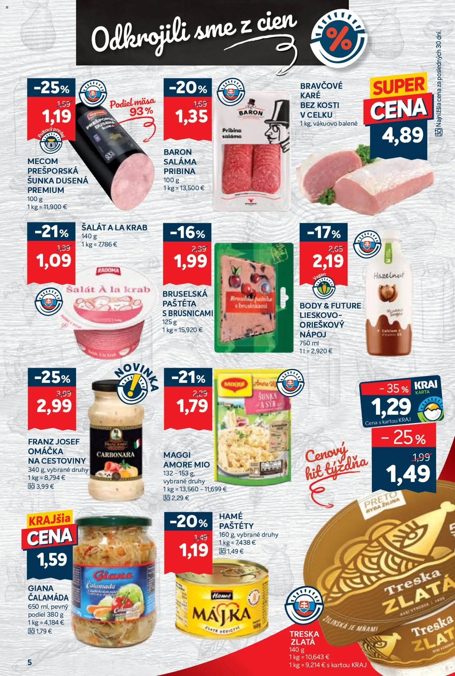 Nové Kraj akcie – leták je platný od 13.08.2026 | Strana: 9 | Produkty: Šunka, Cestoviny, Šalát, Omáčka