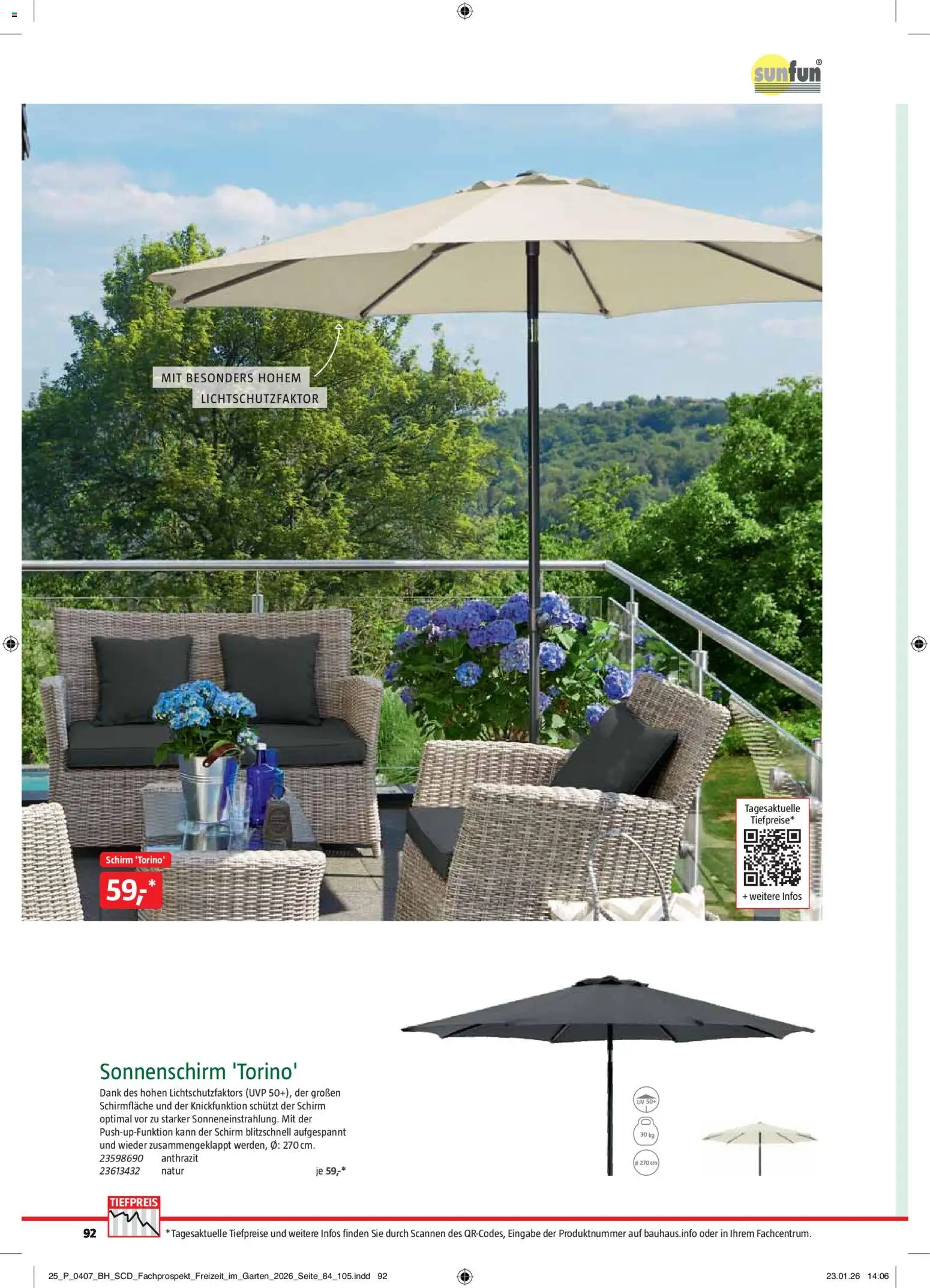 Bauhaus Freizeit im Garten – gültig ab 02.03.2026 | Seite: 92 | Produkte: Sonnenschirm