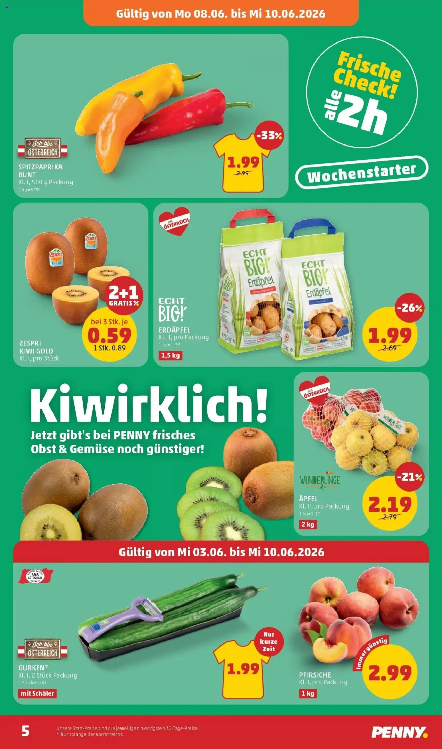 Penny Markt Die ganze Woche sparen gültig ab 03.06.2026 | Seite: 5 | Produkte: Kiwi, Gemüse, Obst, Äpfel