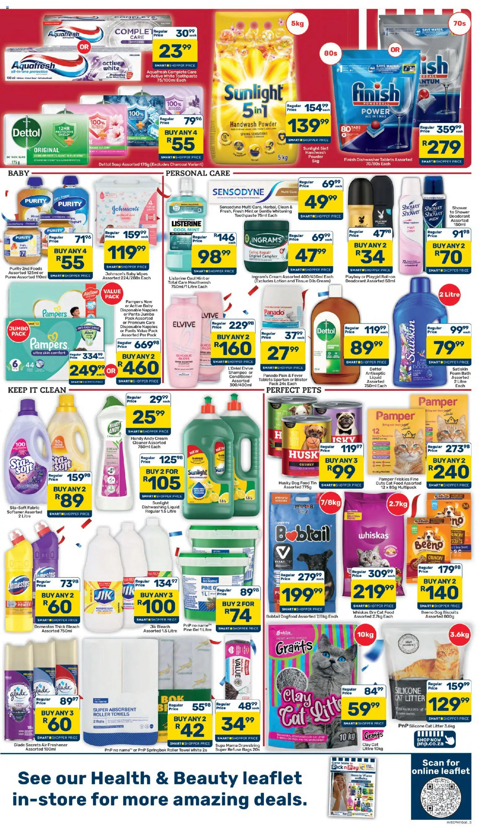New Pick n Pay catalogue – valid from 24/07/2026 | Page: 5 | Products: Dishwasher, Refuse bags, Cat food, Dishwashing liquid