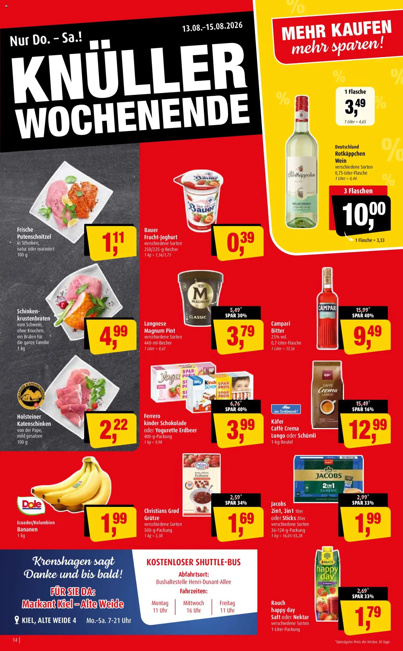 Markant Prospekt – gültig ab 10.08.2026 | Seite: 14 | Produkte: Yogurette, Krustenbraten, Putenschnitzel, Rotkäppchen