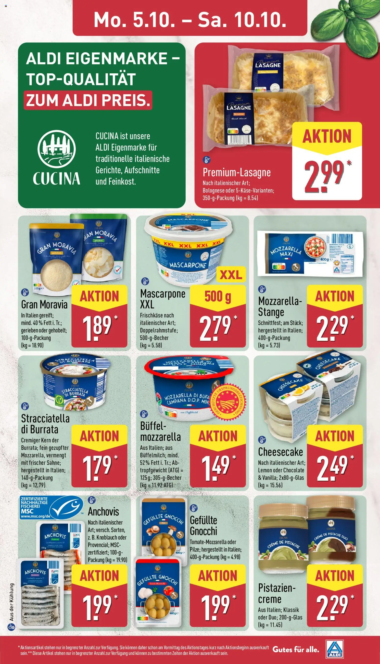 Aldi Prospekt – gültig ab 05.10.2026 | Seite: 11 | Produkte: Mascarpone, Lasagne, Pistazien, Frischkase