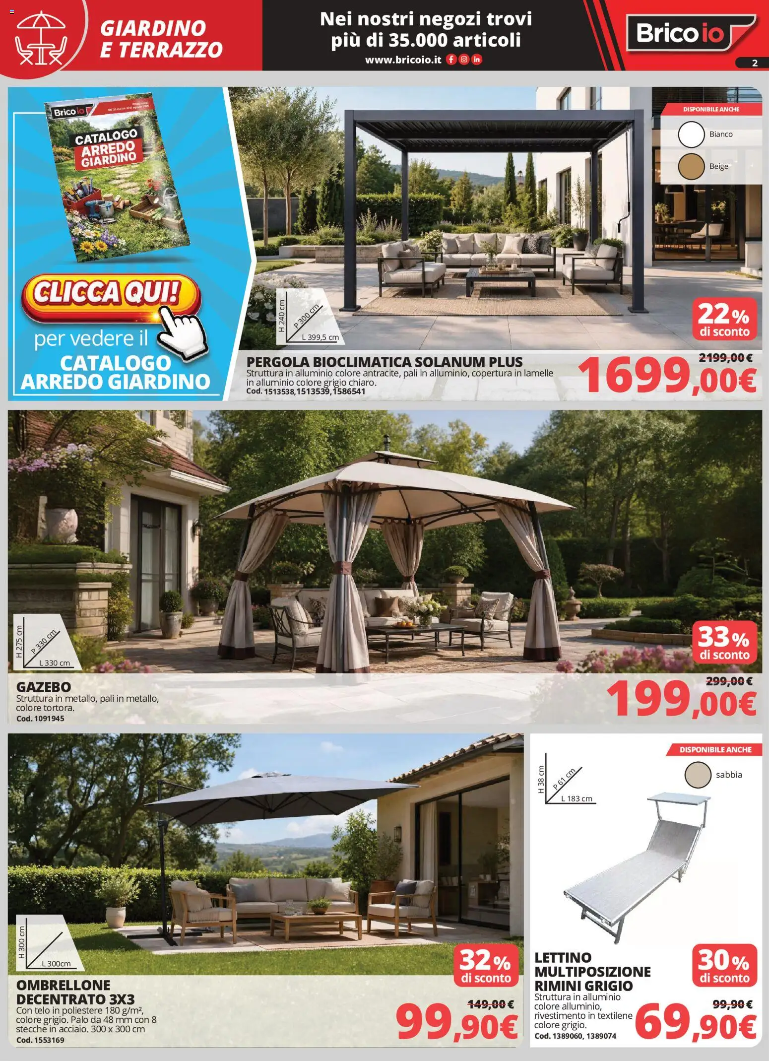 Volantino Brico io del 04.06.2026 | Pagina: 2 | Prodotti: Gazebo, Pergola, Lettino, Alluminio