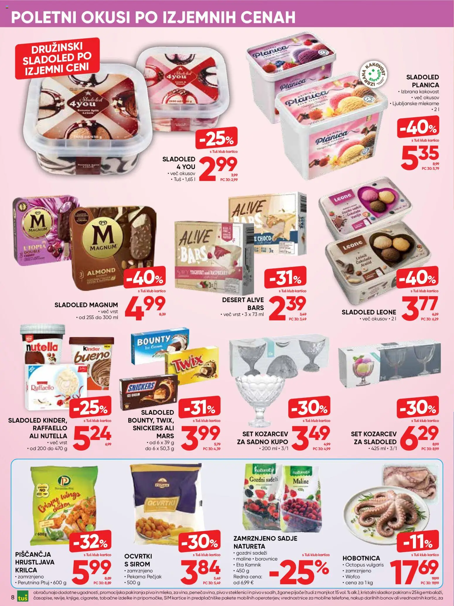 Novi Tuš katalog ponudbe – veljaven od 24.06.2026 | Stran: 8 | Izdelki: Hobotnica, Pekarna, Pivo, Sadje