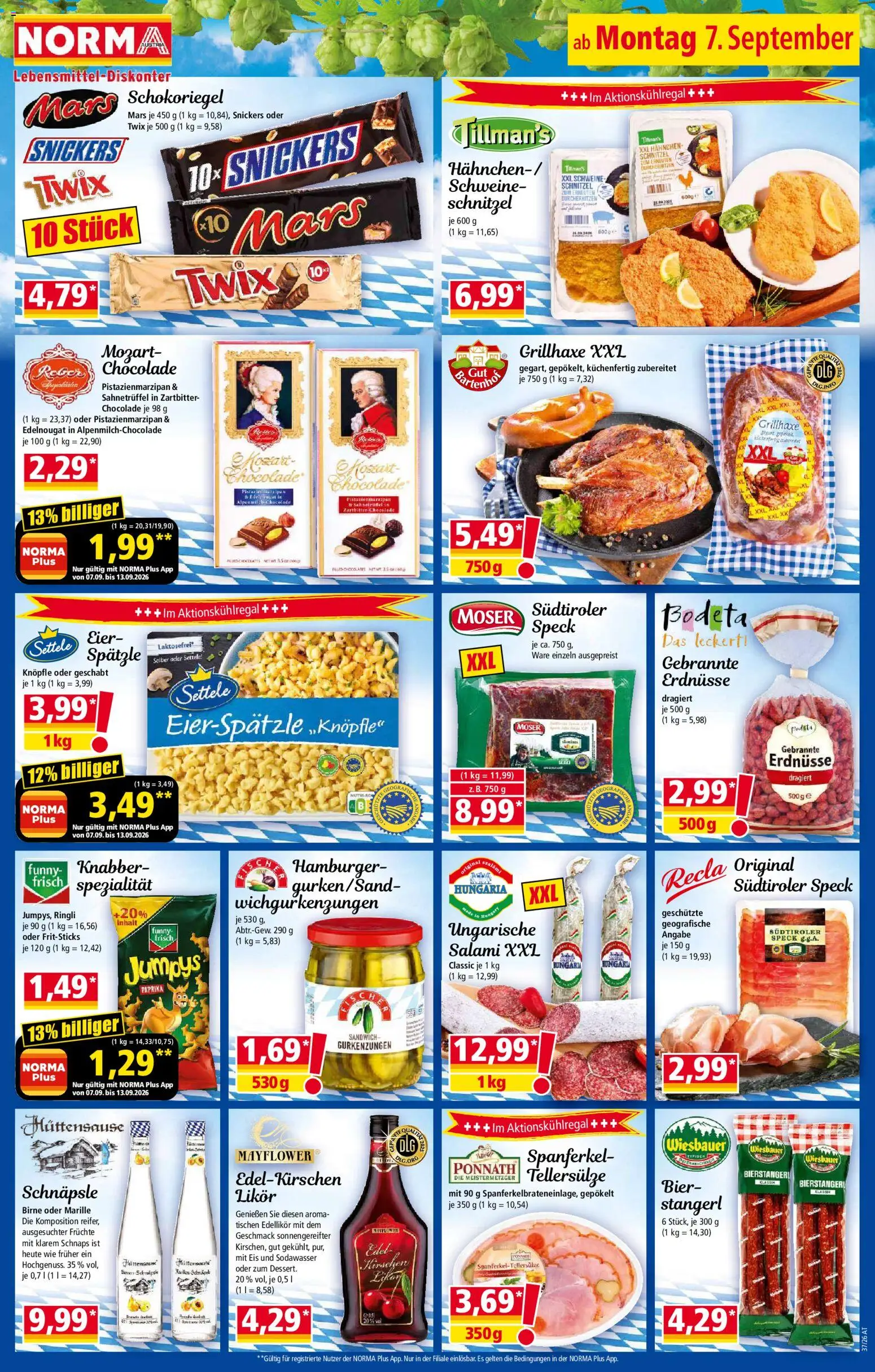 Norma Flugblatt gültig ab 07.09.2026 | Seite: 16 | Produkte: Snickers, Eier, Salami, Bier