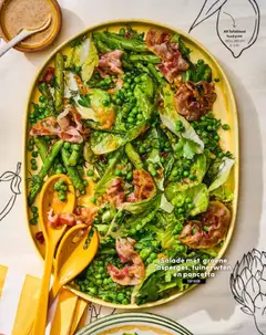Salade met groene asperges, tuinerwten en pancetta, Salad with green asparagus, peas and pancetta - Voorbeeld van een folder van Albert Heijn, geldig van 29.05.2026 | Pagina: 93 | Producten: Salade