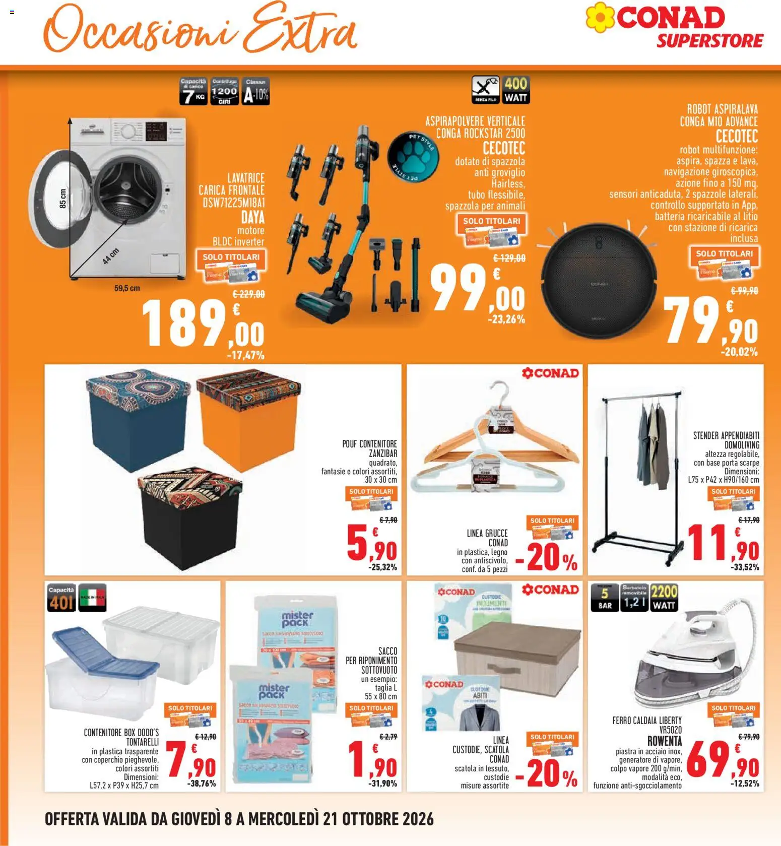 Volantino Conad del 08/10/2026 | Pagina: 26 | Prodotti: Caldaia, Generatore, Aspirapolvere, Appendiabiti