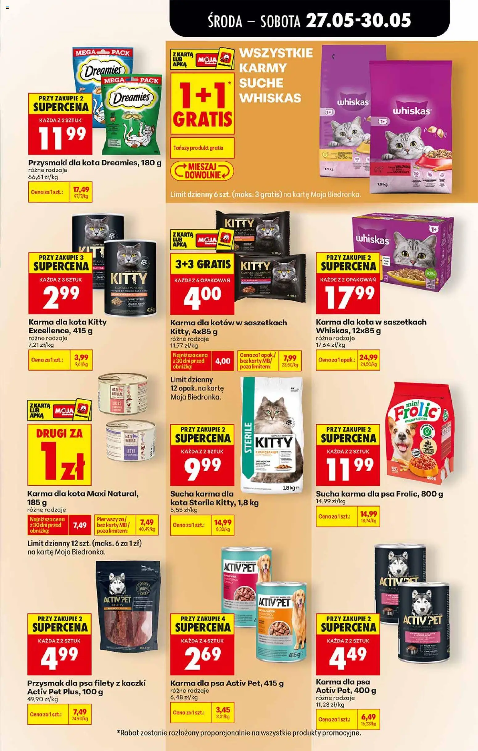 Biedronka gazetka od środy od 27.05.2026 | Strona: 55 | Produkty: Karta, Kurczak, Przysmaki dla kota, Karma dla psa activ pet