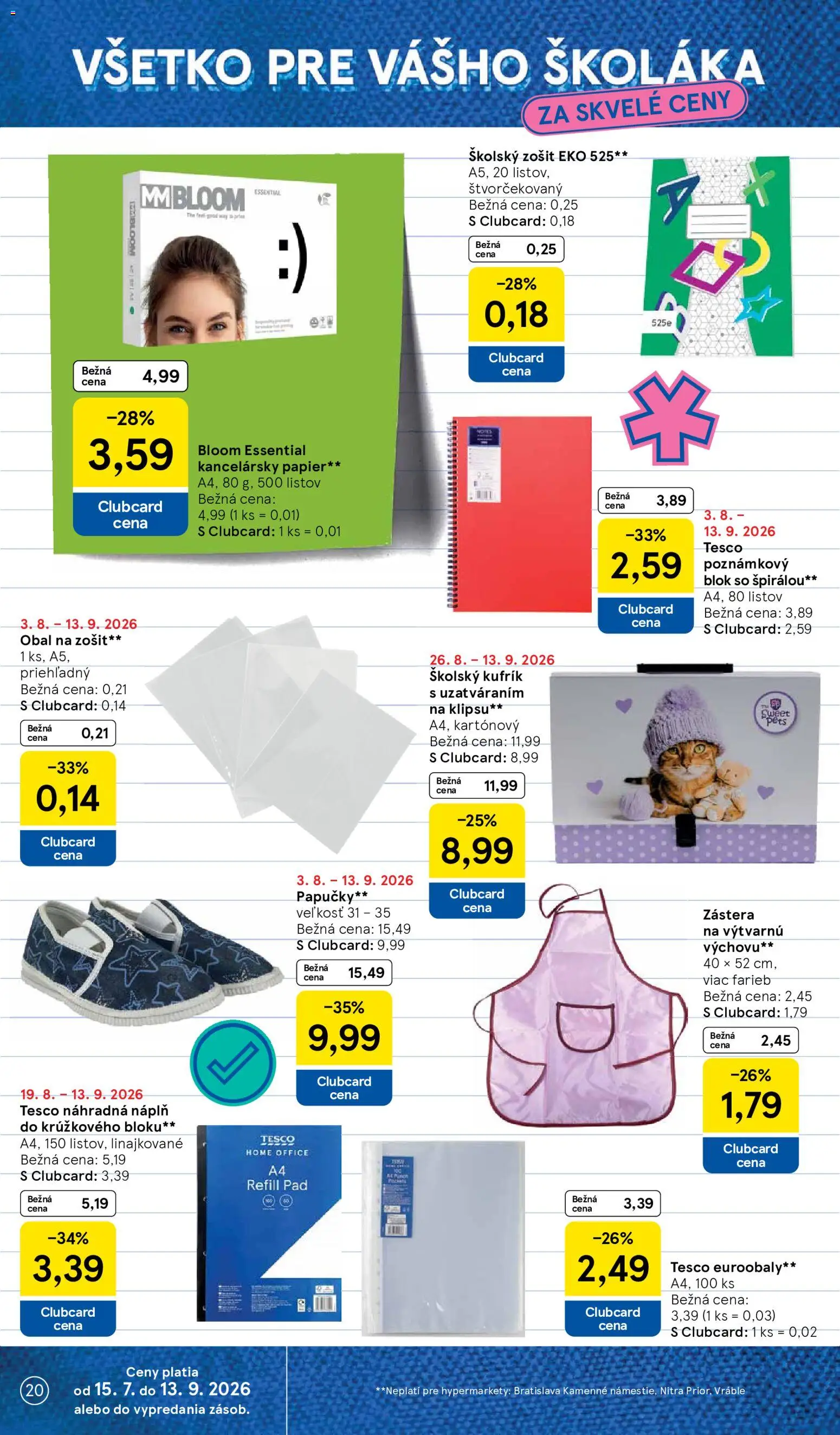 Nové Tesco akcie – leták je platný od 02.09.2026 | Strana: 20 | Produkty: Kancelársky papier, Zošit, Notebook