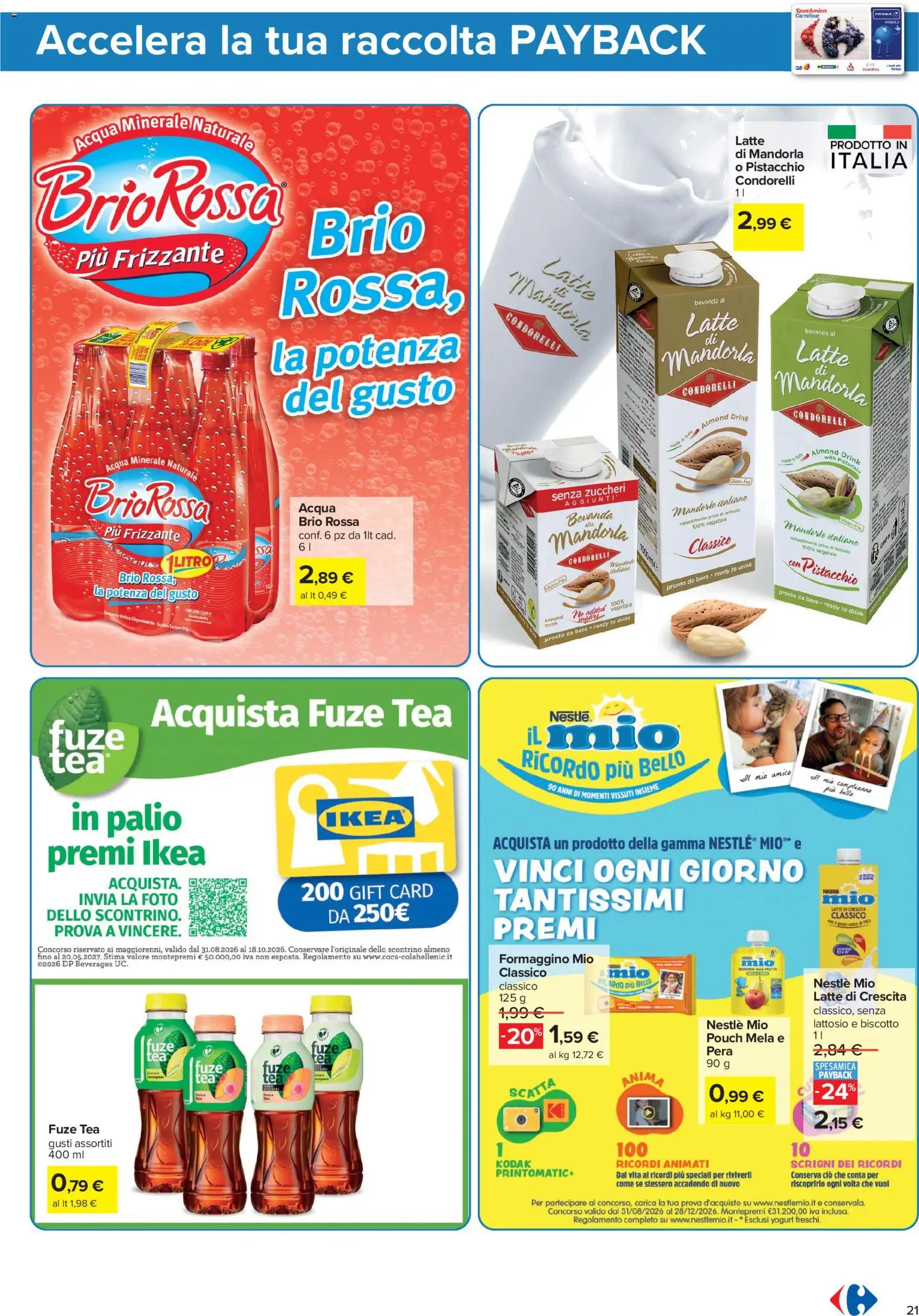 Volantino Carrefour del 15/09/2026 | Pagina: 21 | Prodotti: Acqua, Mandorla, Latte, Pera
