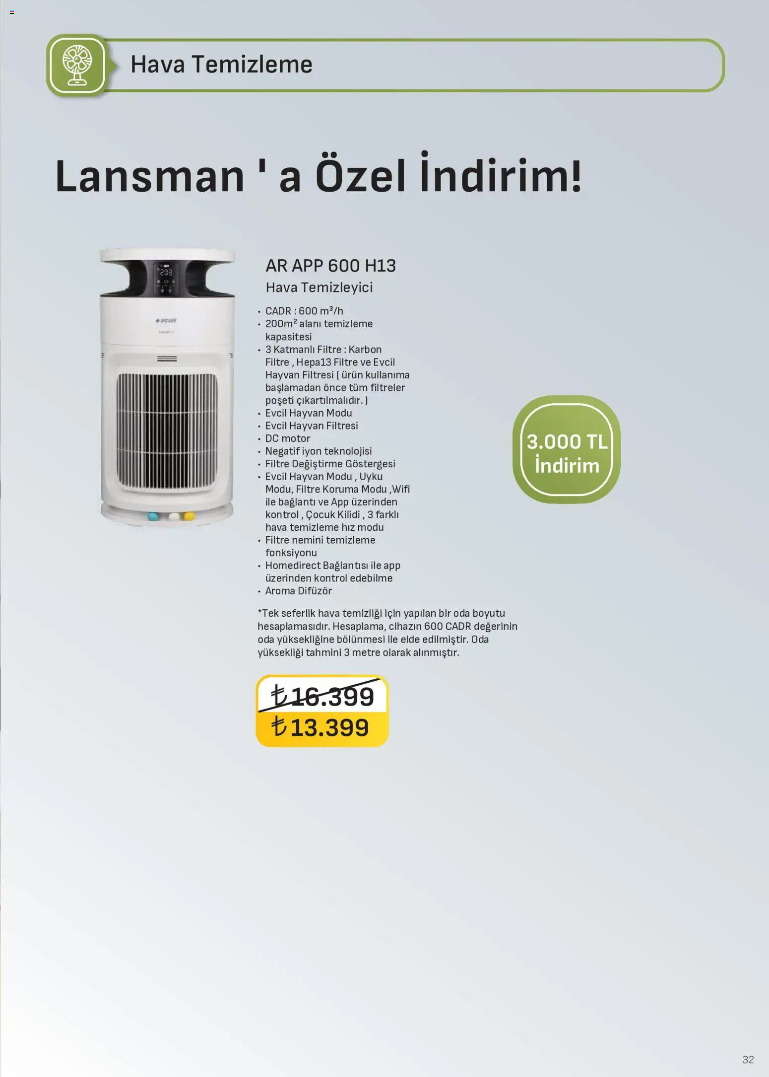 Arçelik - İklimlendirme Kataloğu - 16 Ekim 2026 tarihinden itibaren geçerlidir | Sayfa: 32 | Ürünler: Hava temizleyici