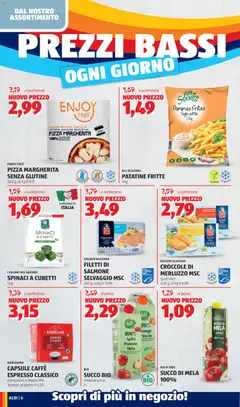 Anteprima del volantino ENJOY FREE PIZZA MARGHERITA SENZA GLUTINE, Gluten-free pizza margherita, 300 g valido a partire dal 18.05.2026 | Pagina: 6 | Prodotti: Pizza, Succo, Patatine, Pesca