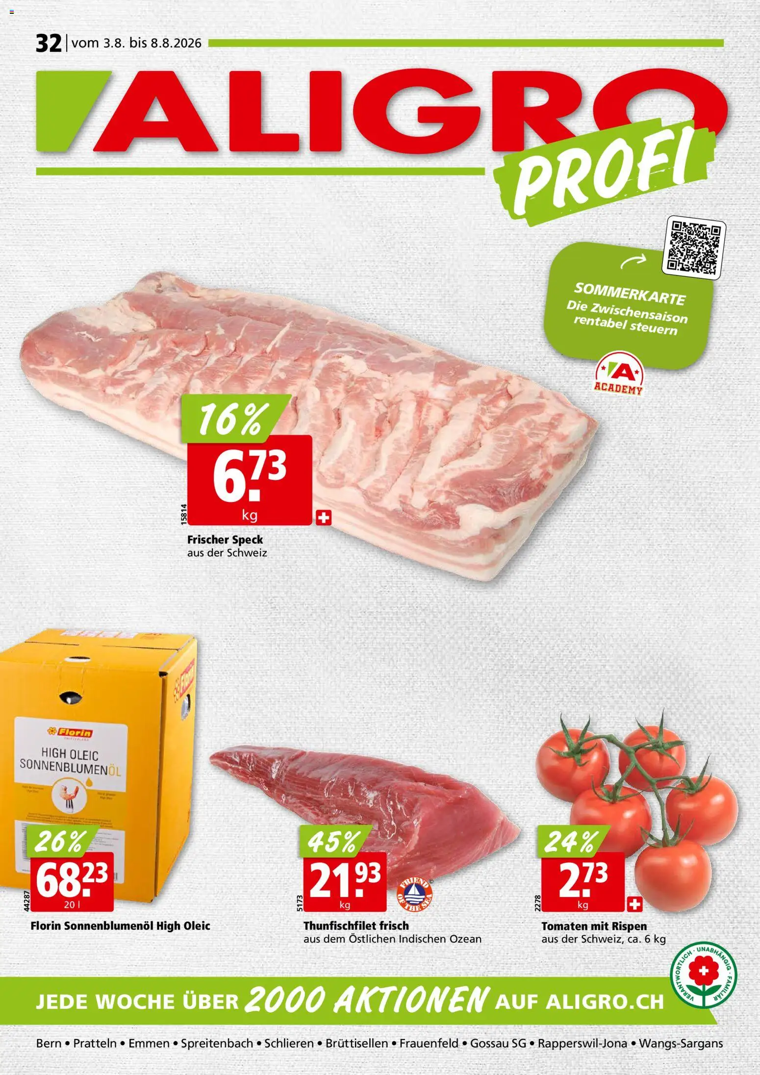 Aligro aktionen Schlieren, Gossau SG, Frauenfeld, Rapperswil-Jona, Sargans, Bern – gültig ab 03.08.2026 | Seite: 1 | Produkte: Tomaten