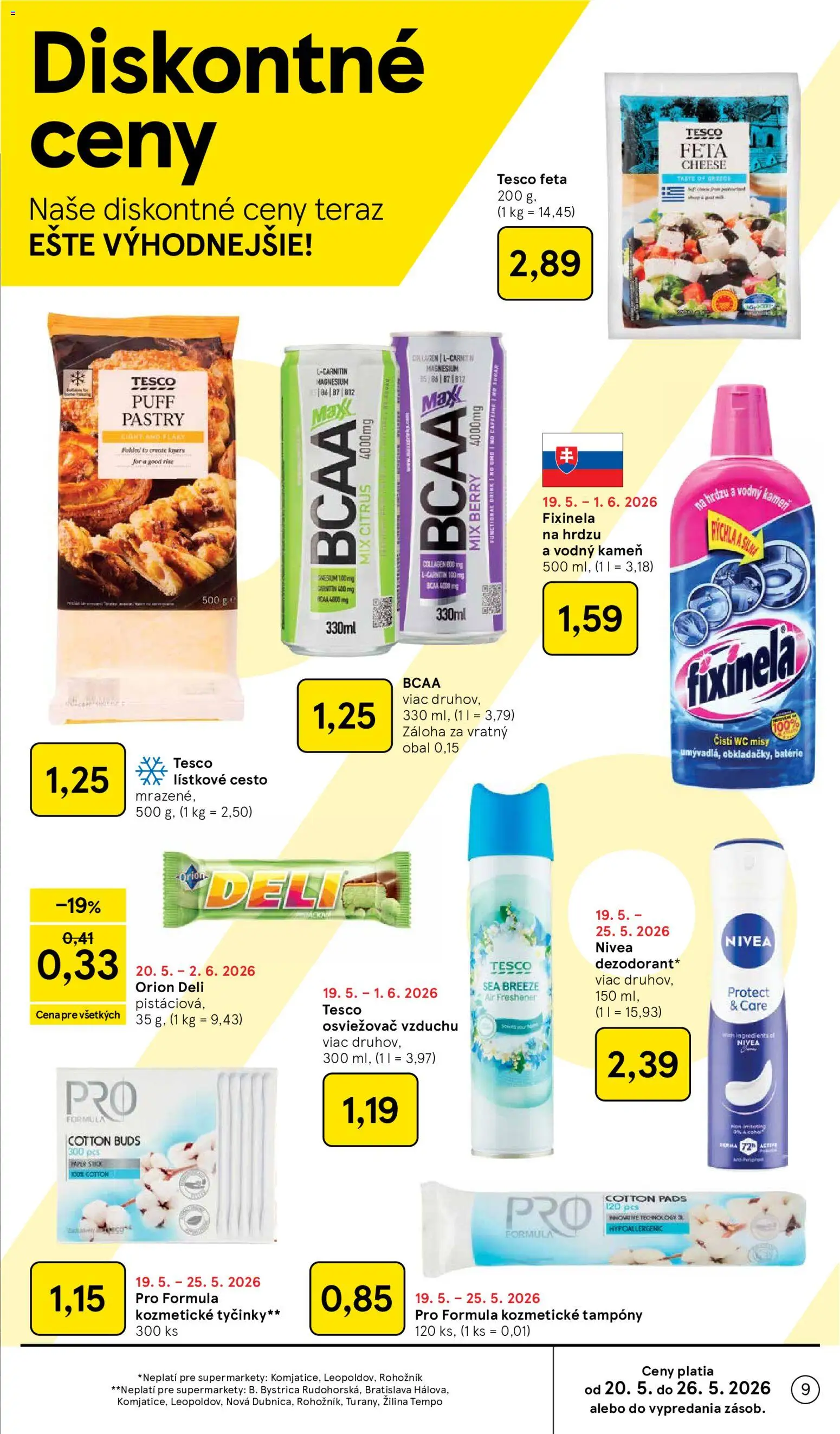 Nové Tesco akcie – leták je platný od 20.05.2026 | Strana: 9 | Produkty: Osviežovač vzduchu, Nivea, Wc