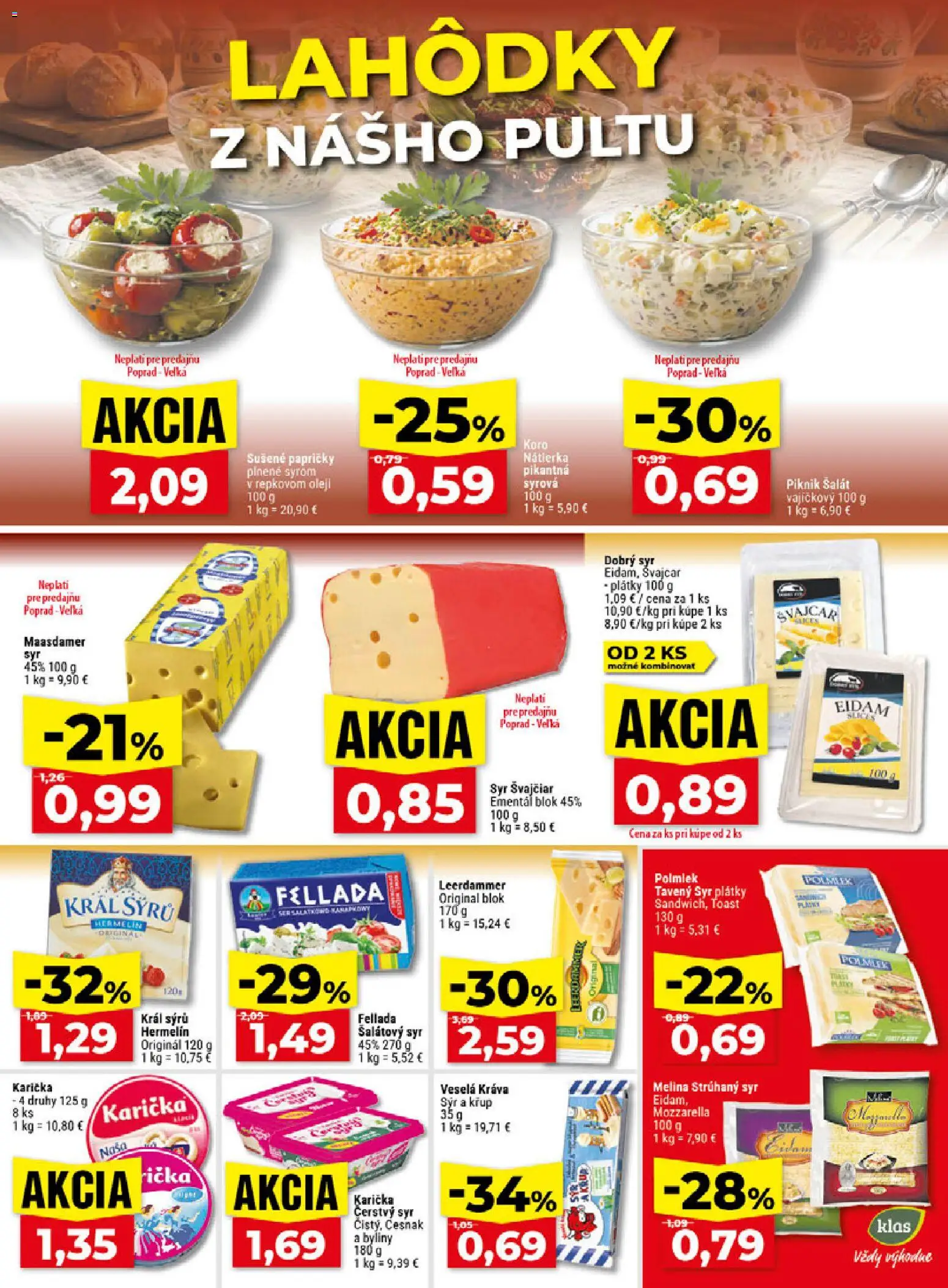 Nové Klas akcie – leták je platný od 02.11.2026 | Strana: 14 | Produkty: Eidam, Nátierka, Šalát, Hermelín