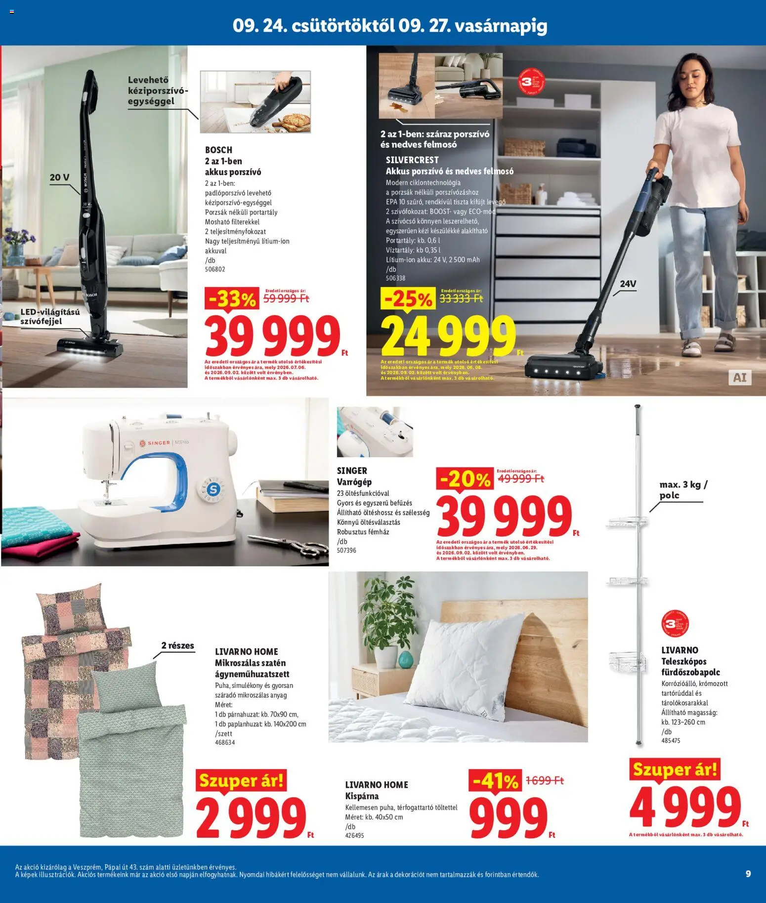 Lidl akciós ujság - amely érvényes a következő dátumtól: 2026.09.24. | Oldal: 9 | Termékek: Párnahuzat, Porszívó, SilverCrest, Polc
