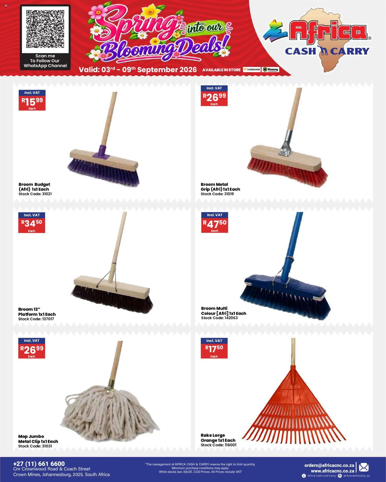 New Africa Cash & Carry catalogue – valid from 03/09/2026 | Page: 56 | Products: Broom, Mop, Stock