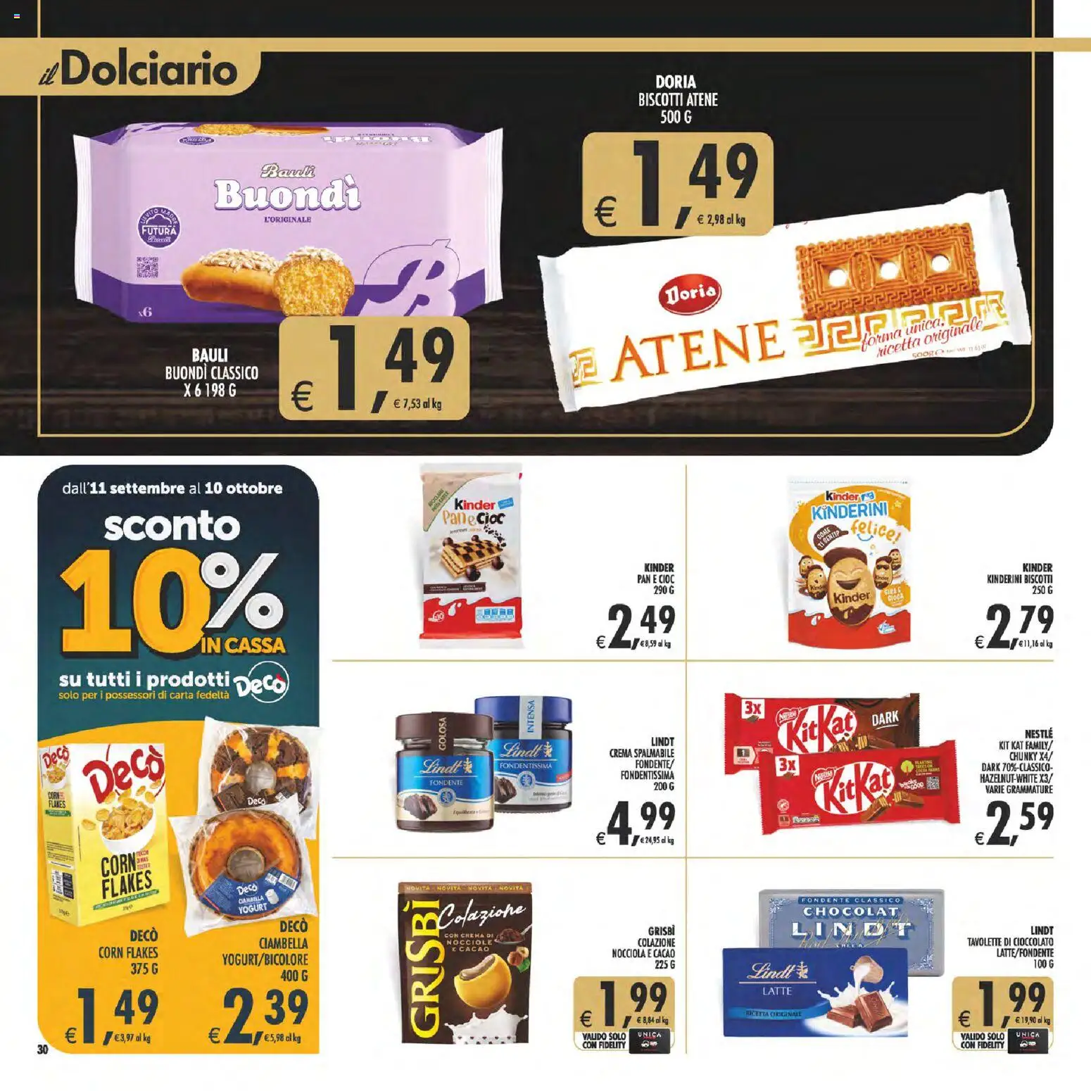 Volantino Decò del 22/09/2026 | Pagina: 30 | Prodotti: Yogurt, Cioccolato, Lindt, Latte