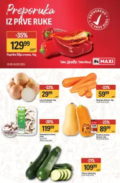 Maxi katalog Tako povolinije. Tako Maxi. - pregled Maxi kataloga - važi od 10.09.2026 | Strana: 6 | Proizvode: Paprika, Luk, Šampinjoni, Tikvice