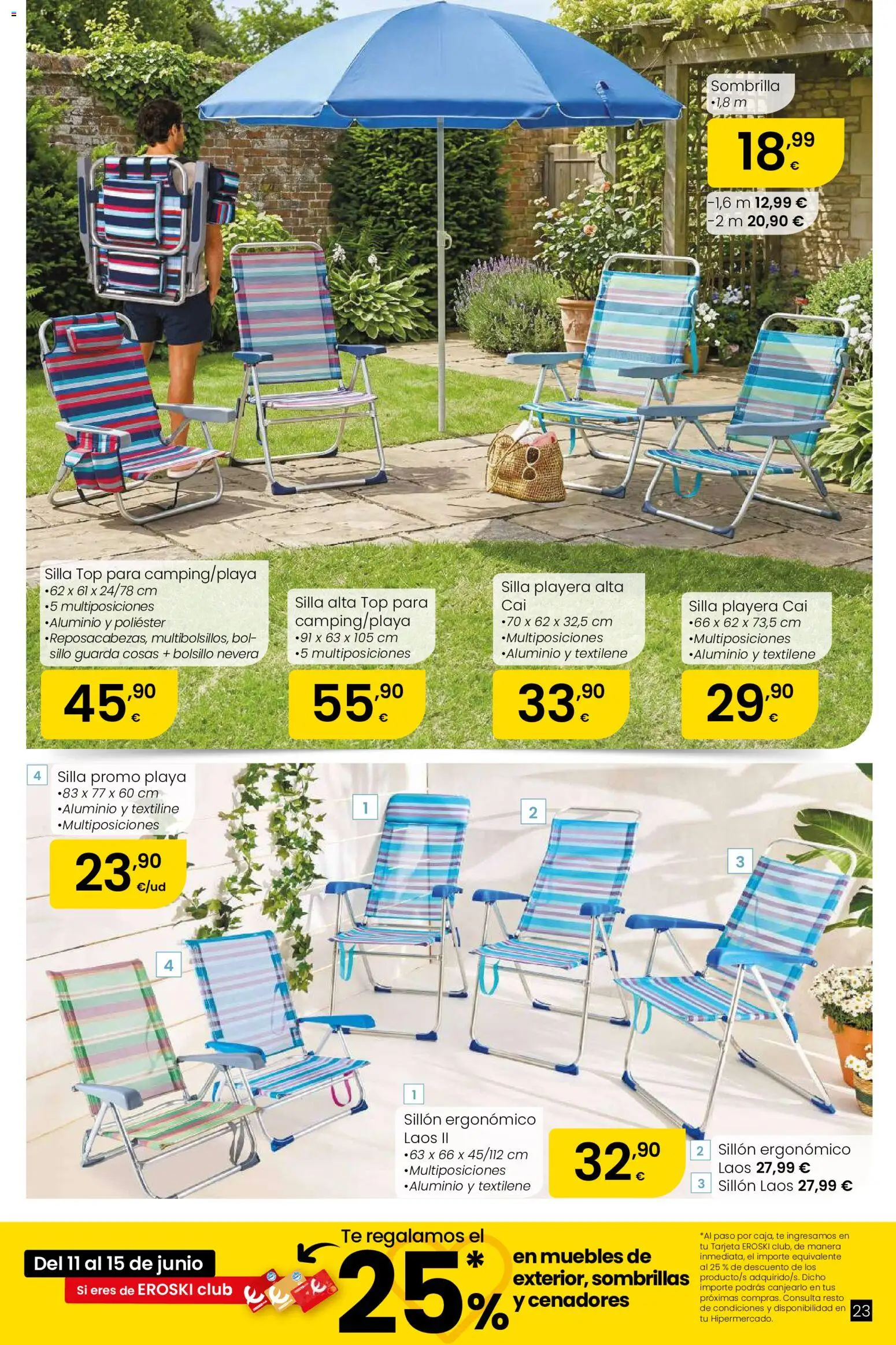 Eroski Oh! OFERTA Málaga │ válido desde el 11.06.2026 | Página: 23 | Productos: Sombrilla, Té, Nevera, Silla