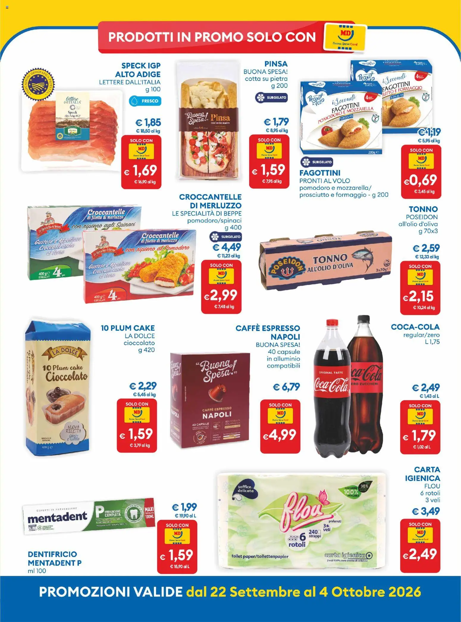 Volantino MD Discount del 22/09/2026 | Pagina: 15 | Prodotti: Carta igienica, Merluzzo, Formaggio, Prosciutto
