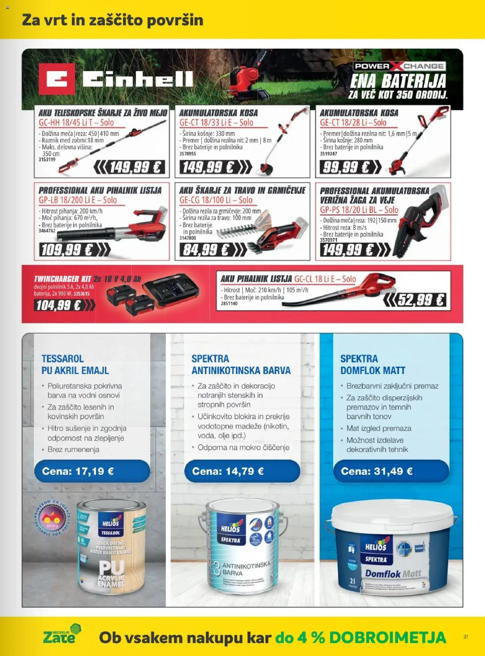 Novi Merkur katalog ponudbe – veljaven od 03.06.2026 | Stran: 31 | Izdelki: Verižna žaga, Baterije, Polnilnik, Barva