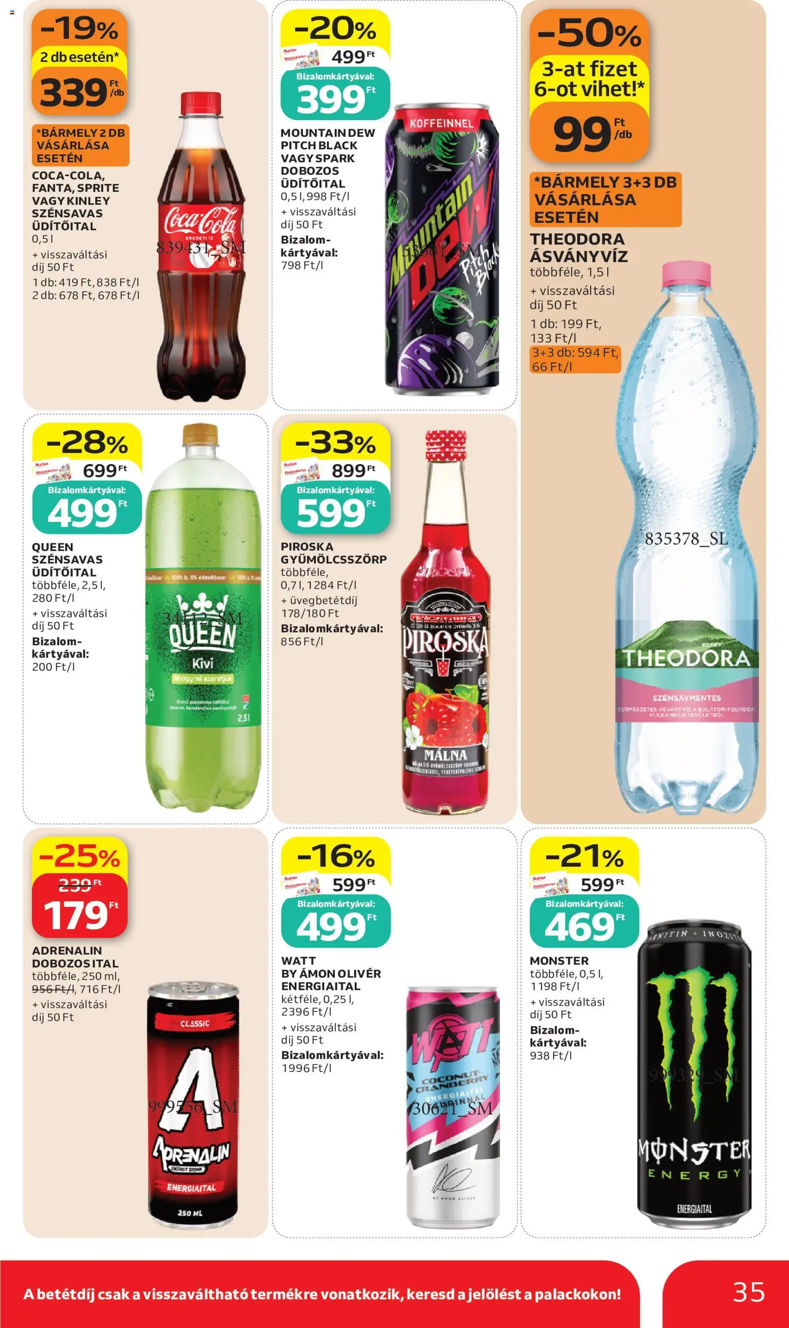 Auchan akciós ujság - amely érvényes a következő dátumtól: 2026.07.02. | Oldal: 35 | Termékek: Málna, Energiaital, Ásványvíz