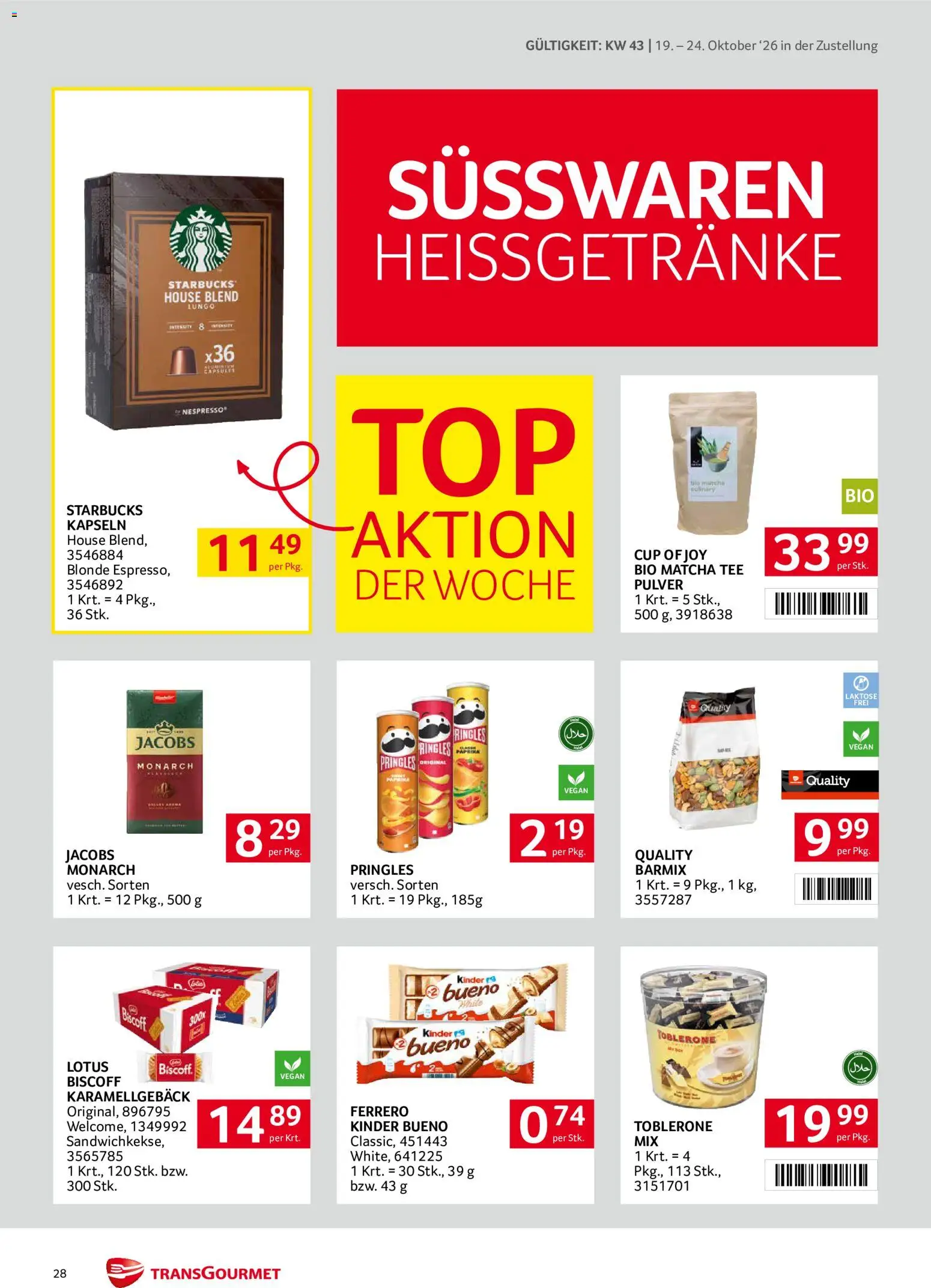 Transgourmet Flugblatt gültig ab 19.10.2026 | Seite: 28 | Produkte: Matcha, Lotus, Süßwaren, Tee