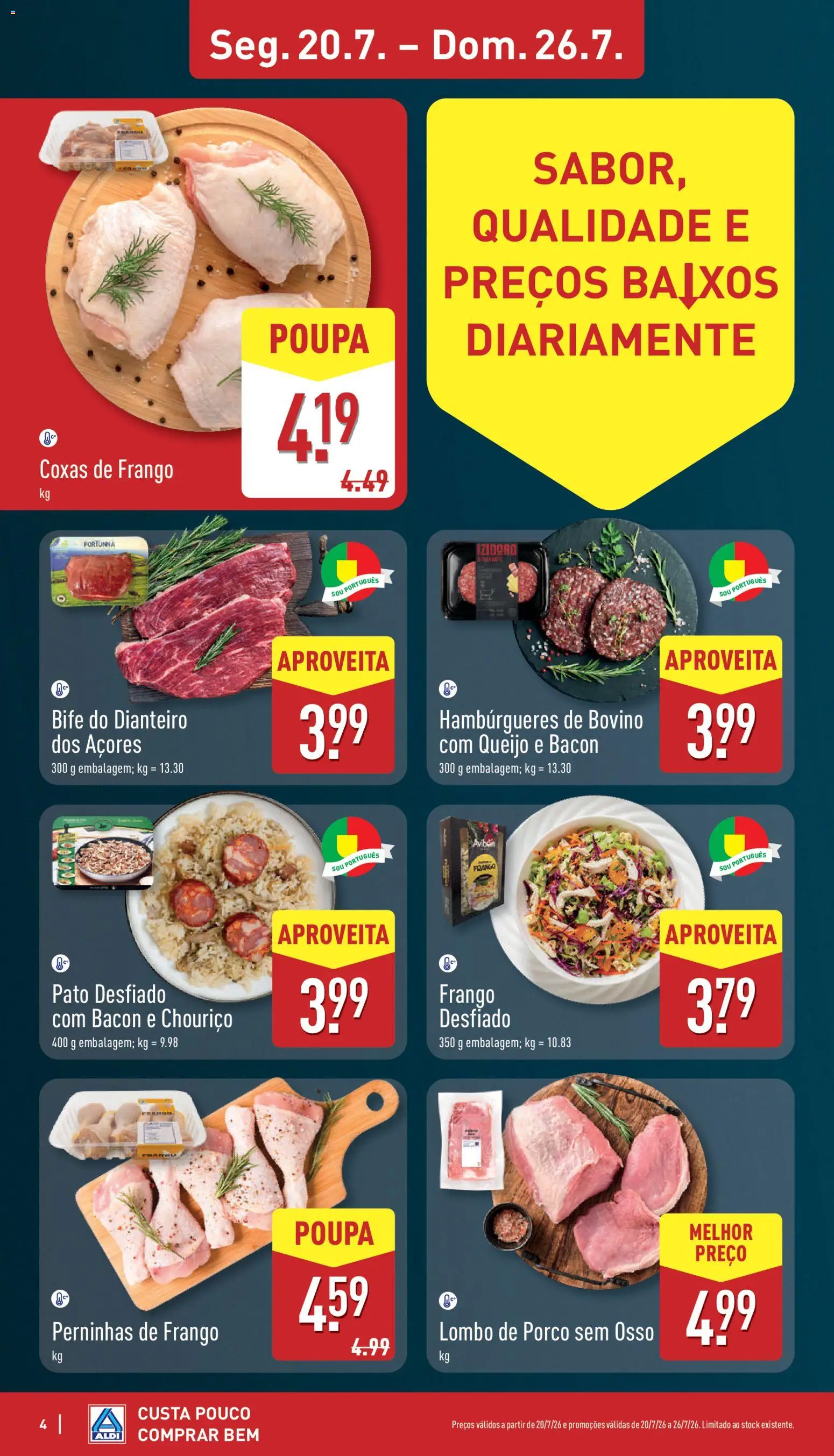 Aldi folheto │ válido de 20/07/2026 | Página: 4 | Produtos: Bacon, Queijo, Lombo, Lombo de porco