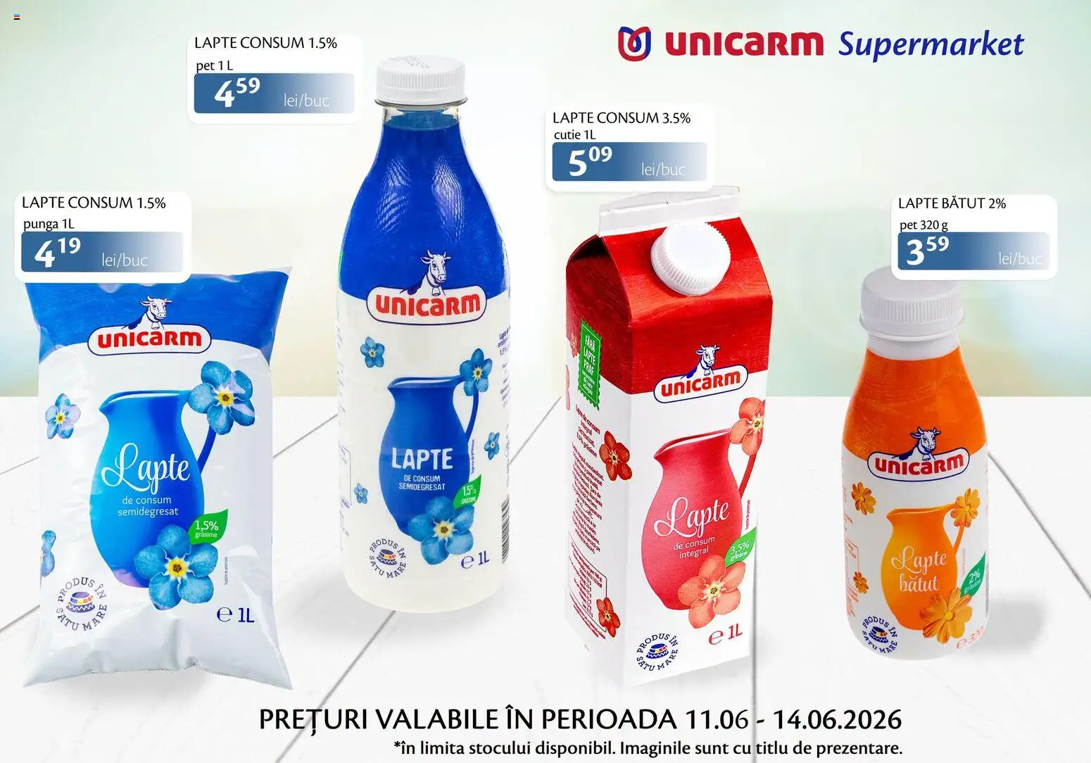 Noul catalog Unicarm – valabil de la 11.06.2026 | Pagină: 1 | Produse: Pungă, Cutie, Lapte