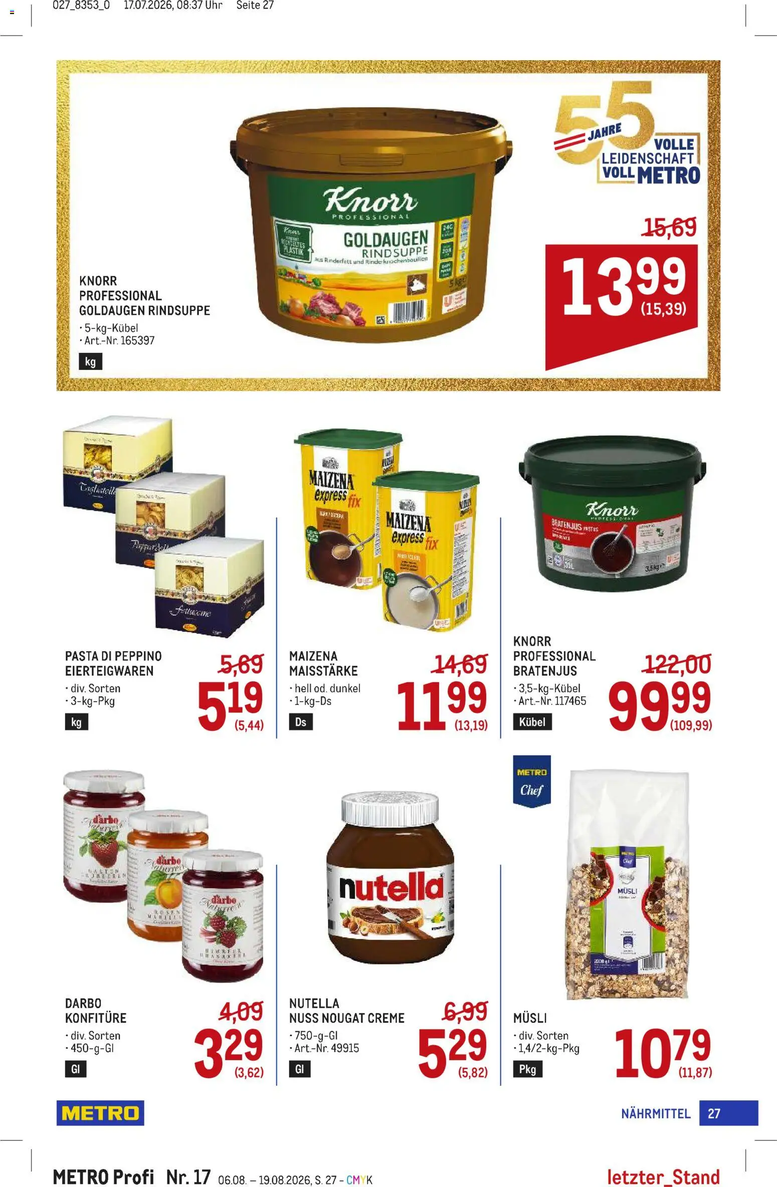 Metro angebote Profi gültig ab 06.08.2026 | Seite: 27 | Produkte: Pasta, Nutella, Uhr, Creme
