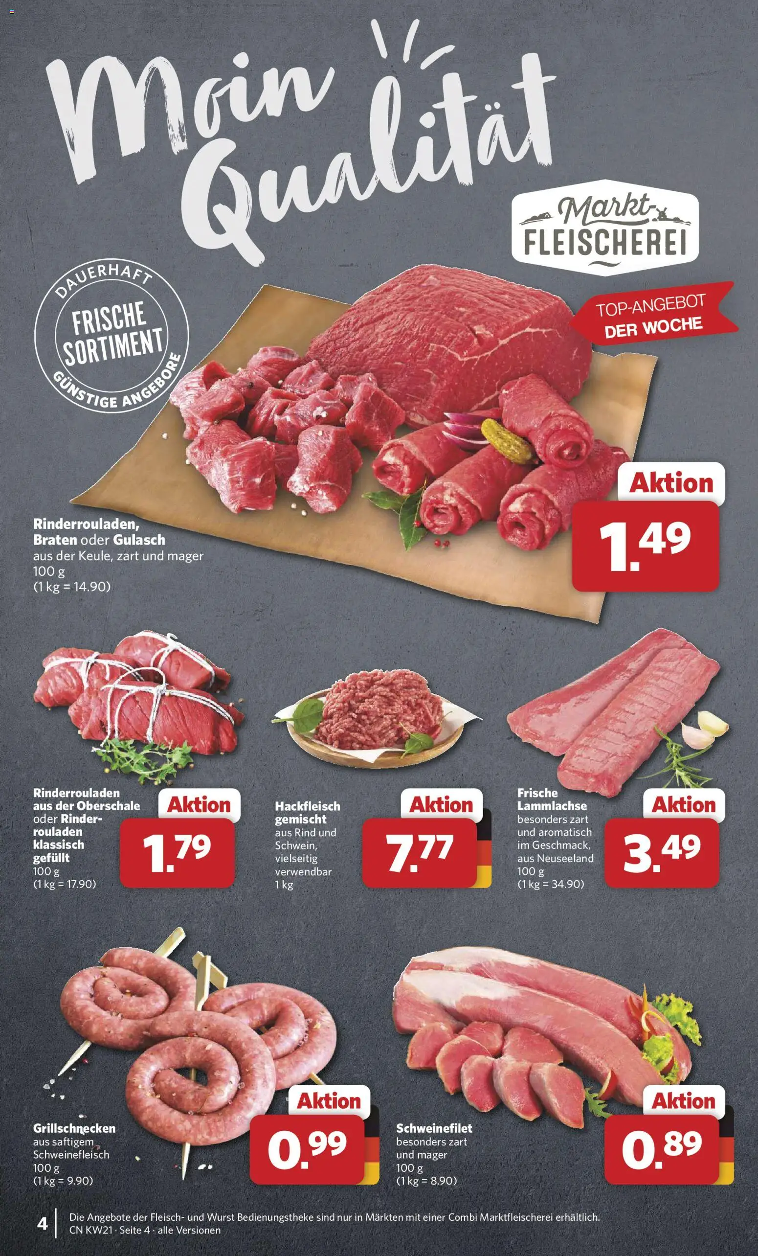Combi Prospekt 	 – gültig ab 18.05.2026 | Seite: 4 | Produkte: Rinderrouladen, Schweinefilet, Wurst, Schweinefleisch