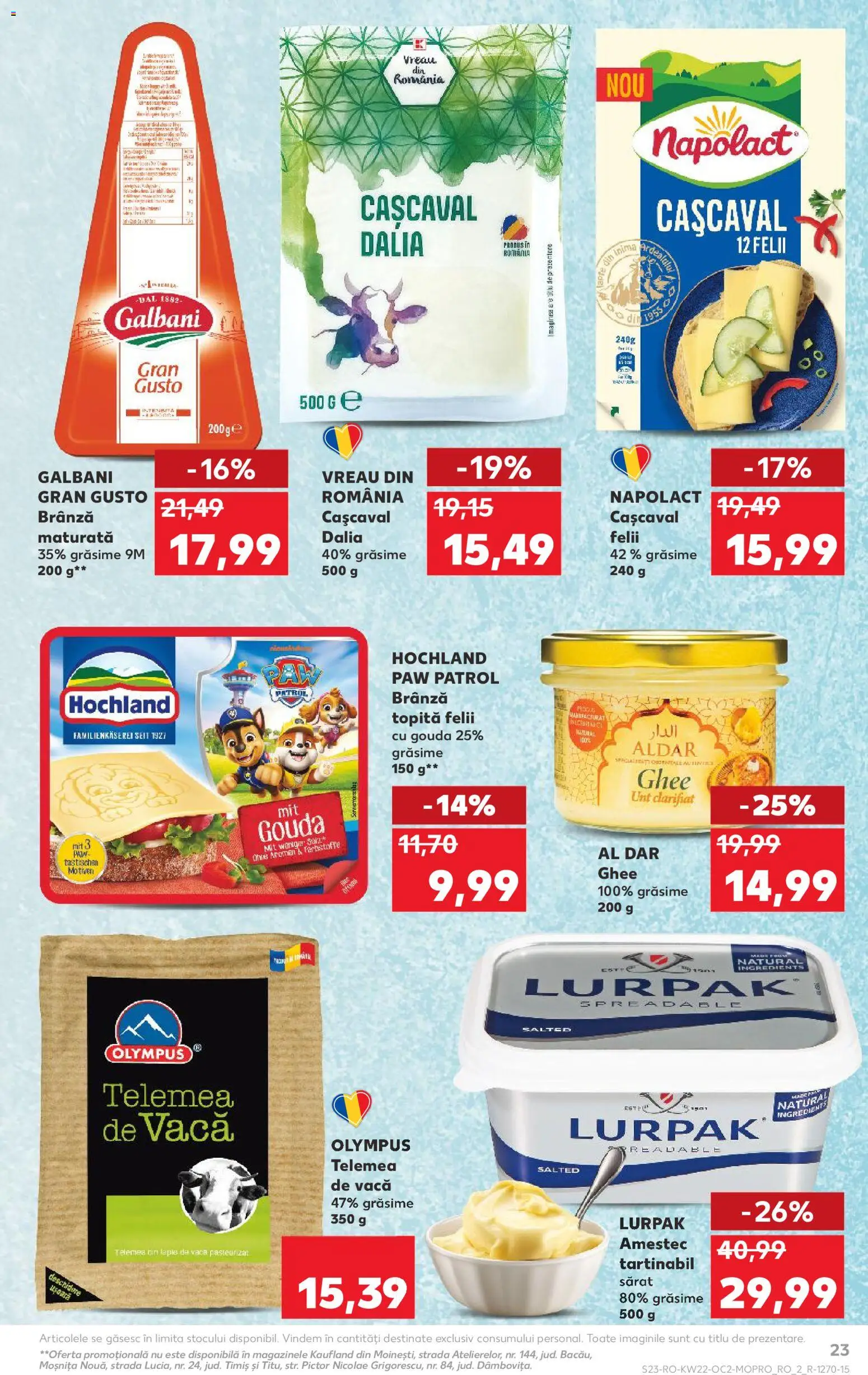 Kaufland RO akciós ujság - amely érvényes a következő dátumtól: 27.05.2026 | Oldal: 23 | Termékek: Ghee, Gouda