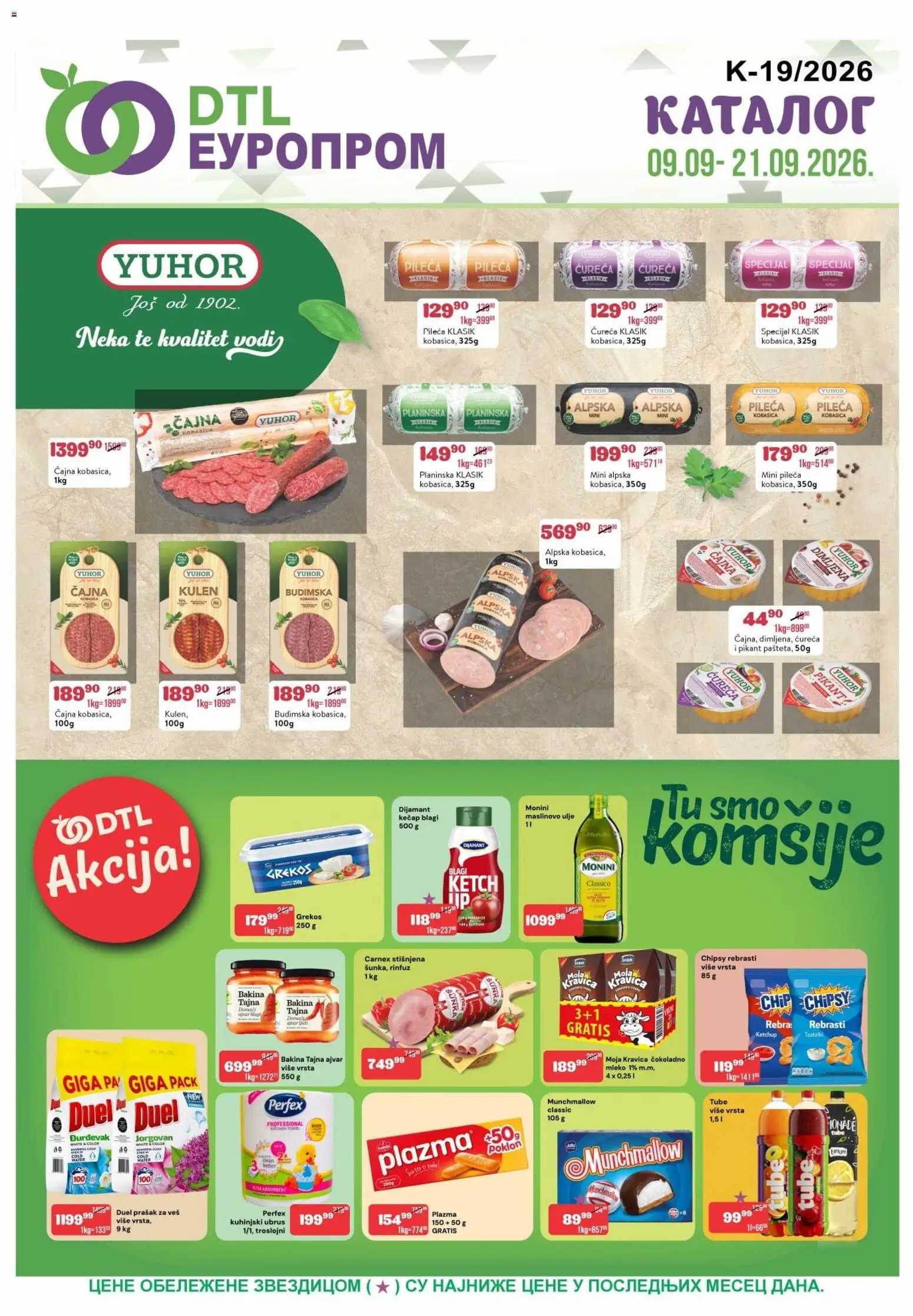 Europrom katalog - važi od 09.09.2026 | Strana: 1 | Proizvode: Čokoladno mleko, Munchmallow, Kulen, Šunka