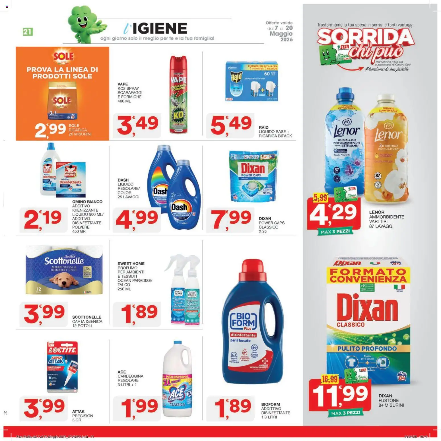 Volantino SISA del 07.05.2026 | Pagina: 21 | Prodotti: Ammorbidente, Tè, Candeggina, Profumo