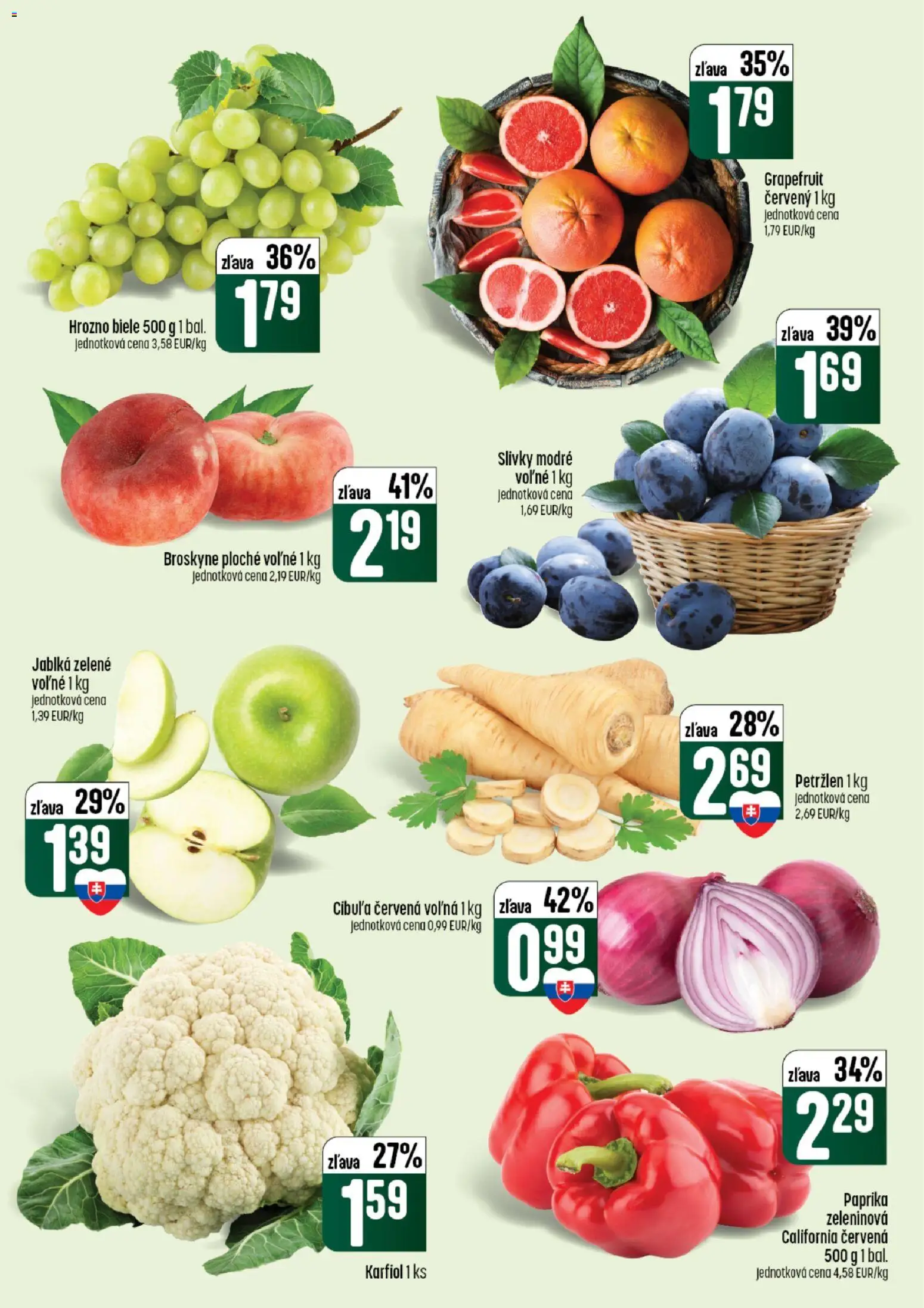 Nové COOP Jednota akcie – leták je platný od 13.08.2026 | Strana: 7 | Produkty: Karfiol, Grapefruit, Slivky, Hrozno