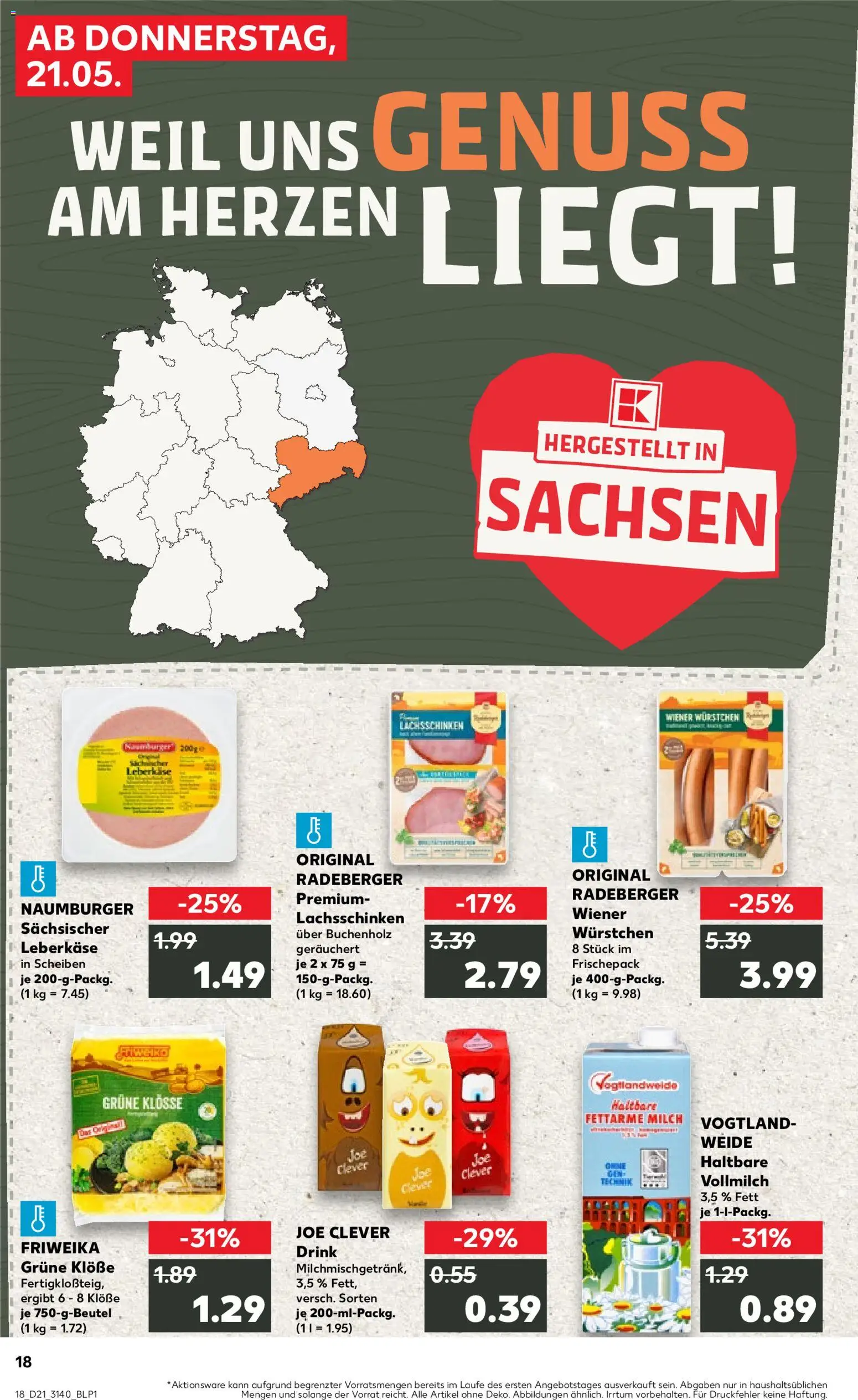 Kaufland Prospekt Leipzig	 – gültig ab 21.05.2026 | Seite: 18 | Produkte: Wiener wurstchen, Milch, Leberkase