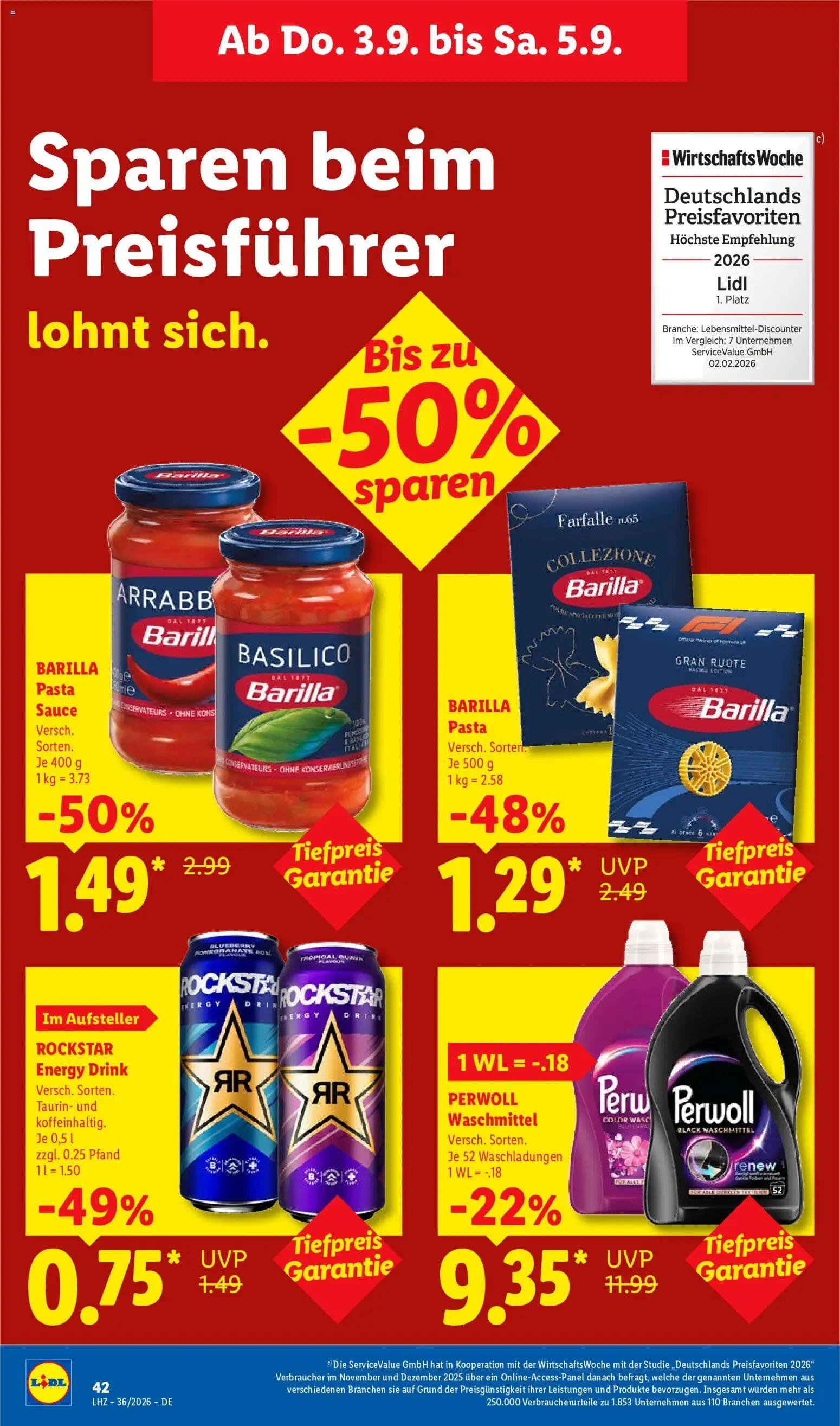 Lidl Německo leták od 31.08.2026 | Strana: 68 | Produkty: Barilla, Perwoll, Rockstar, Energy drink