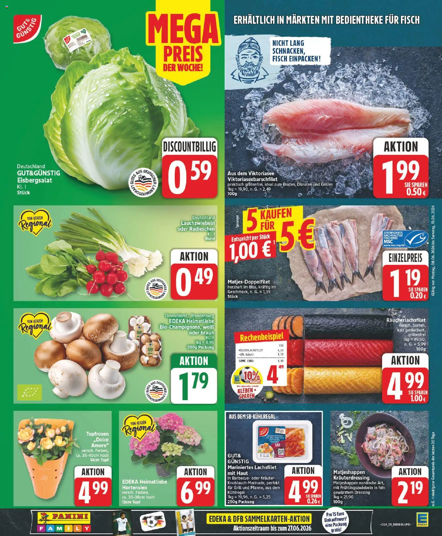 Edeka Prospekt – gültig ab 08.06.2026 | Seite: 5 | Produkte: Grill, Dressing, Eisbergsalat, Fisch