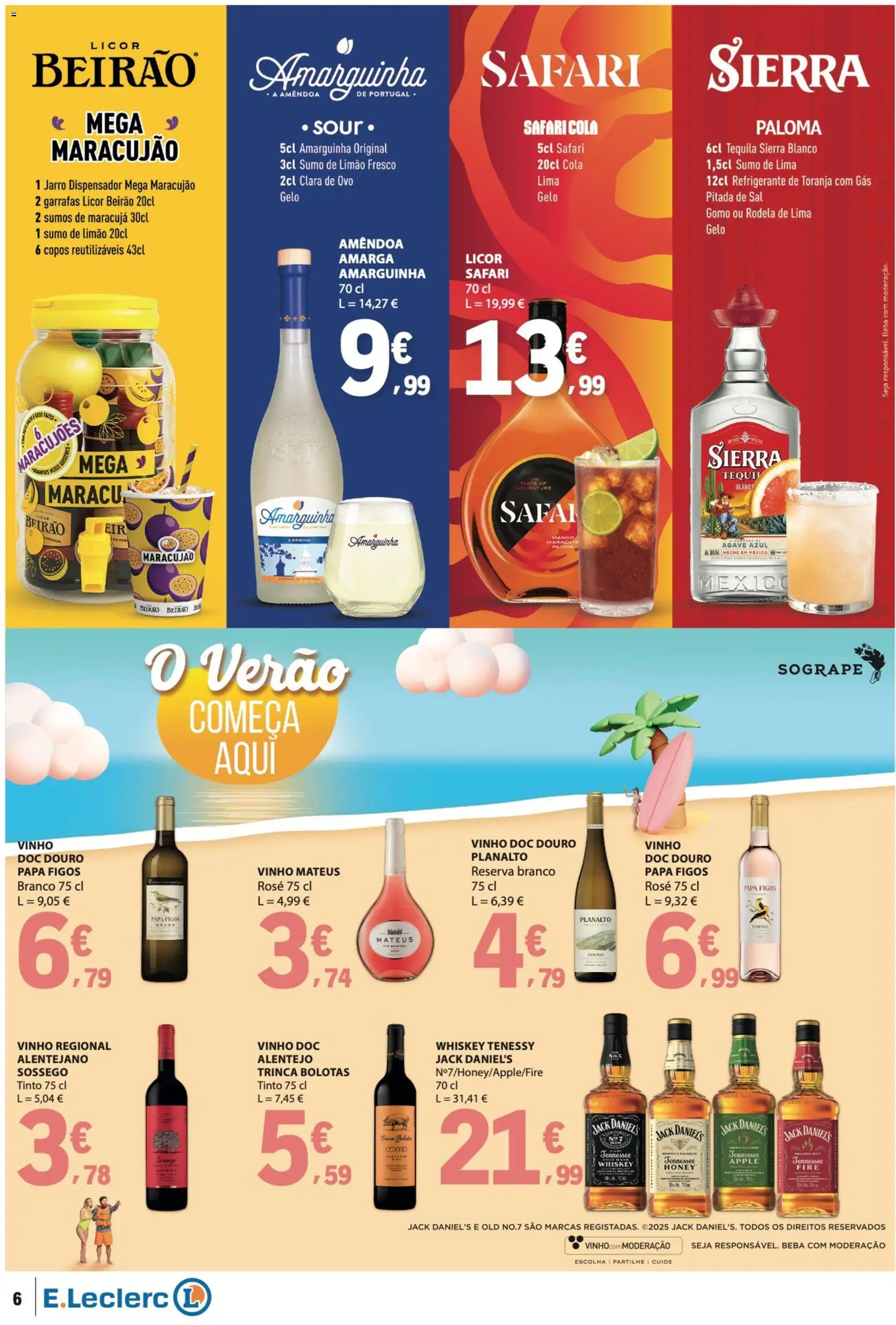 E.Leclerc folheto Especial Bebidas de Verão │ válido de 14/07/2026 | Página: 6 | Produtos: Copos, Licor, Sumo, Vinho