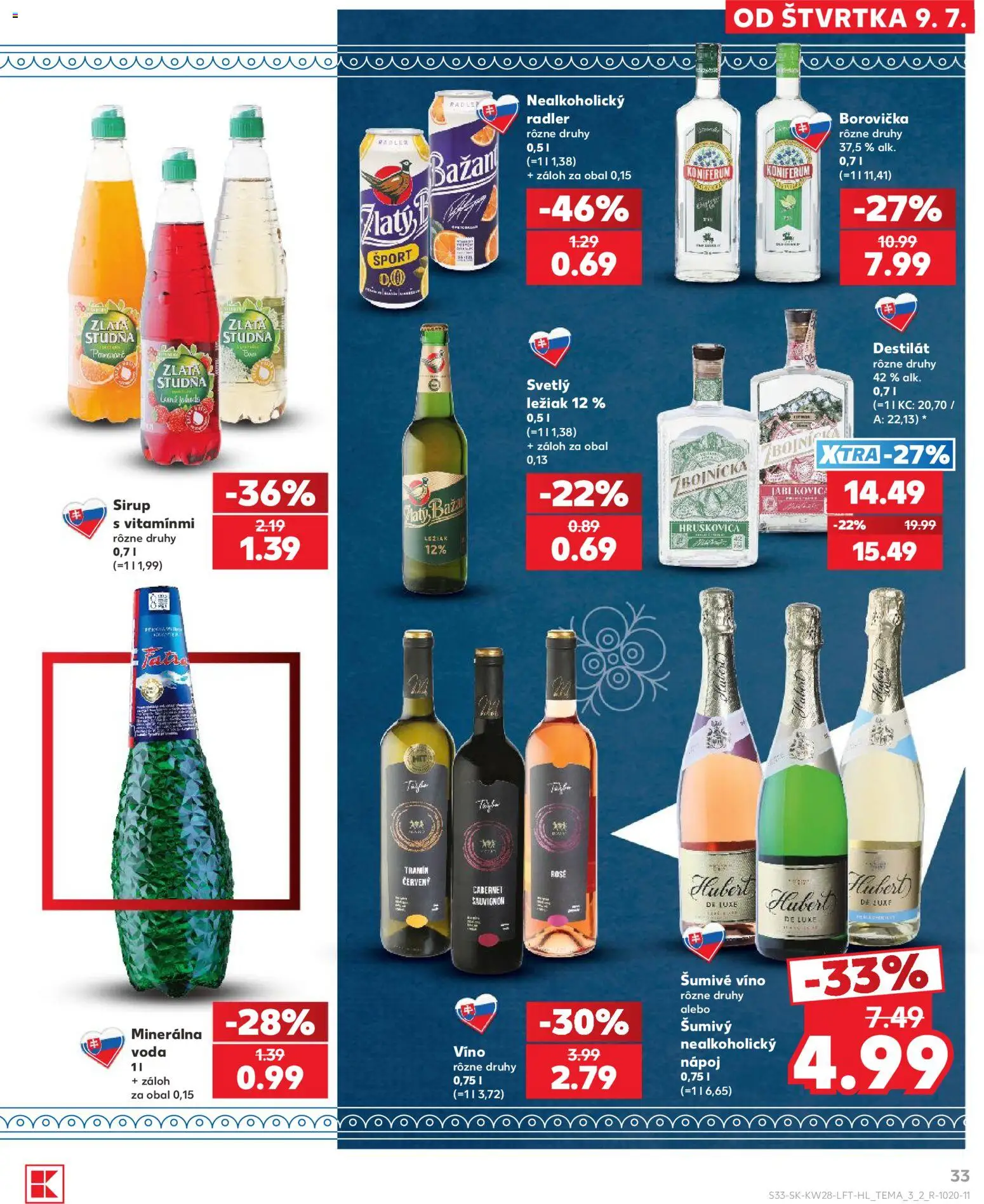 Nové Kaufland akcie – leták je platný od 09.07.2026 | Strana: 33 | Produkty: Víno, Borovička, Radler, Šumivé víno
