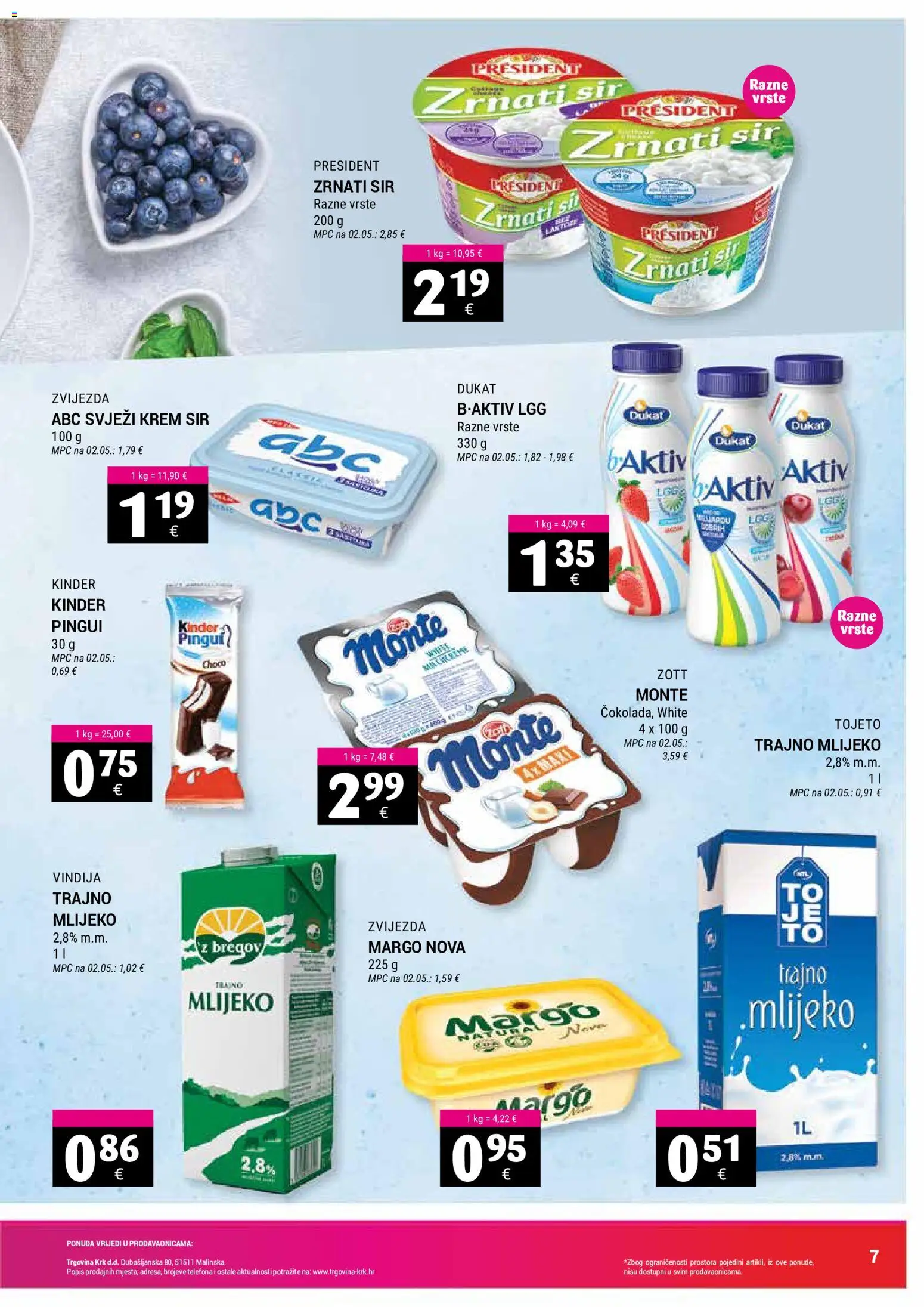 Trgovina Krk katalog | vrijedi od 16.06.2026 | Stranica: 7 | Proizvodi: Krem sir, Mlijeko, Sir, Trajno mlijeko
